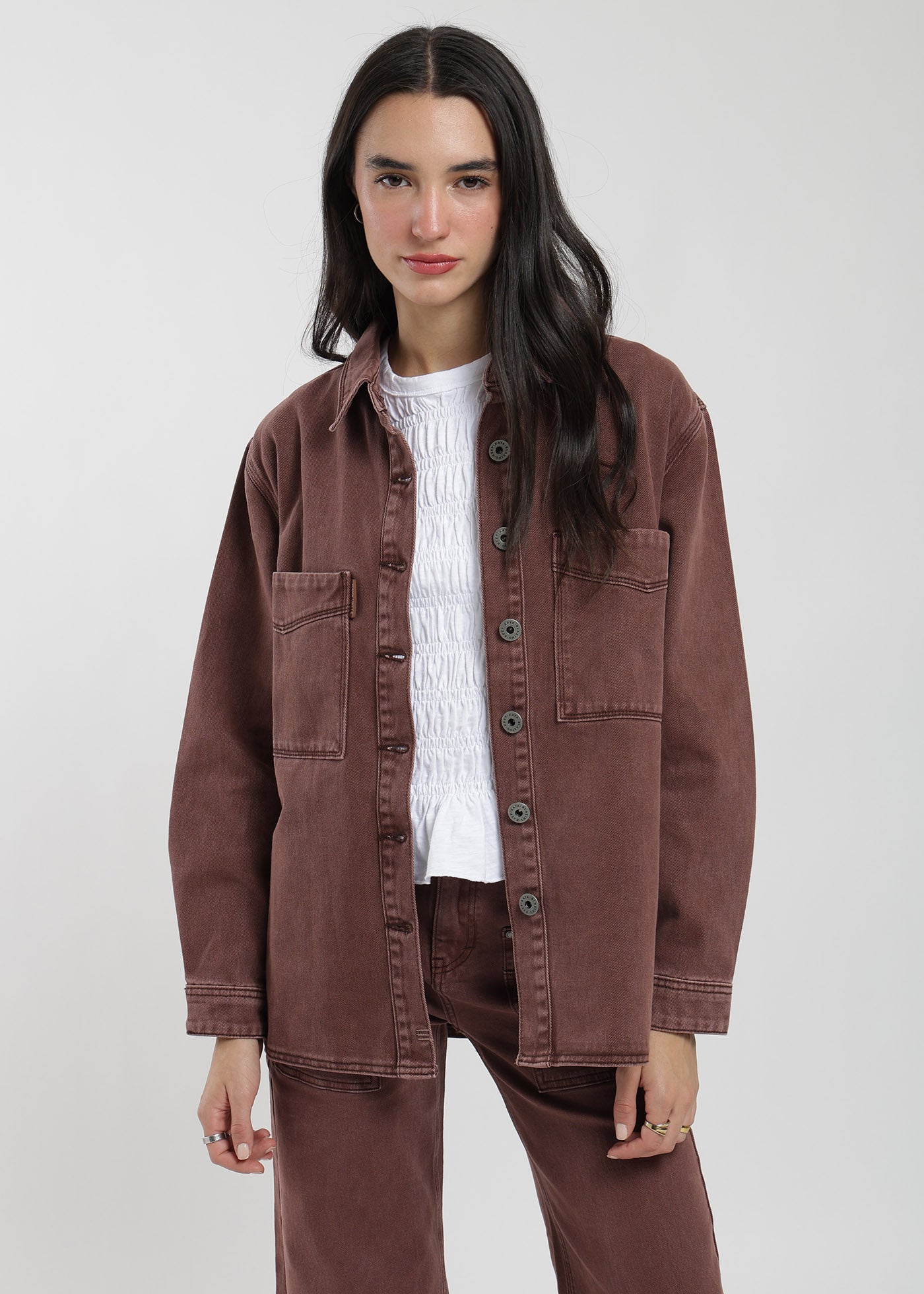 Chaqueta Sobrecamisa Heavy Weight Mujer Dark Olive Green #Color_Chocolate