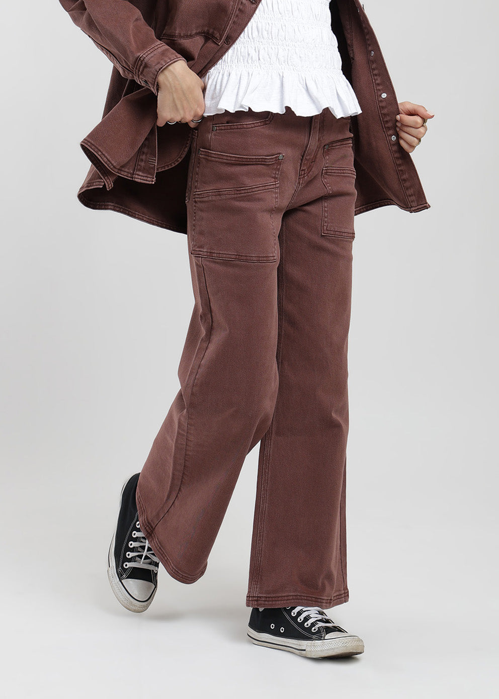 Pantalón Pata Ancha Algodón Mujer Light Gray #Color_Chocolate