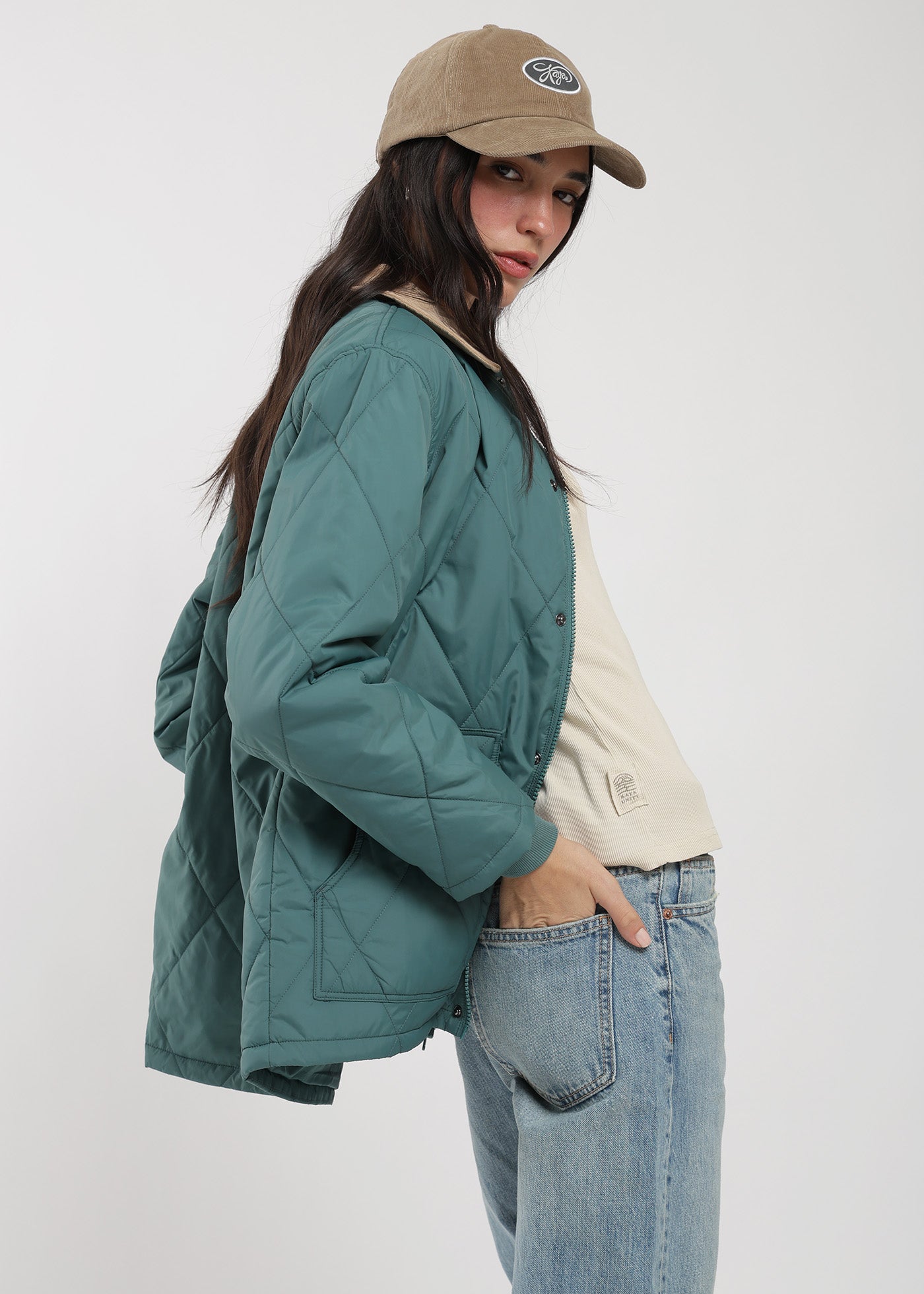 Parka Con Cierre Quilted Mujer Teal #Color_Teal