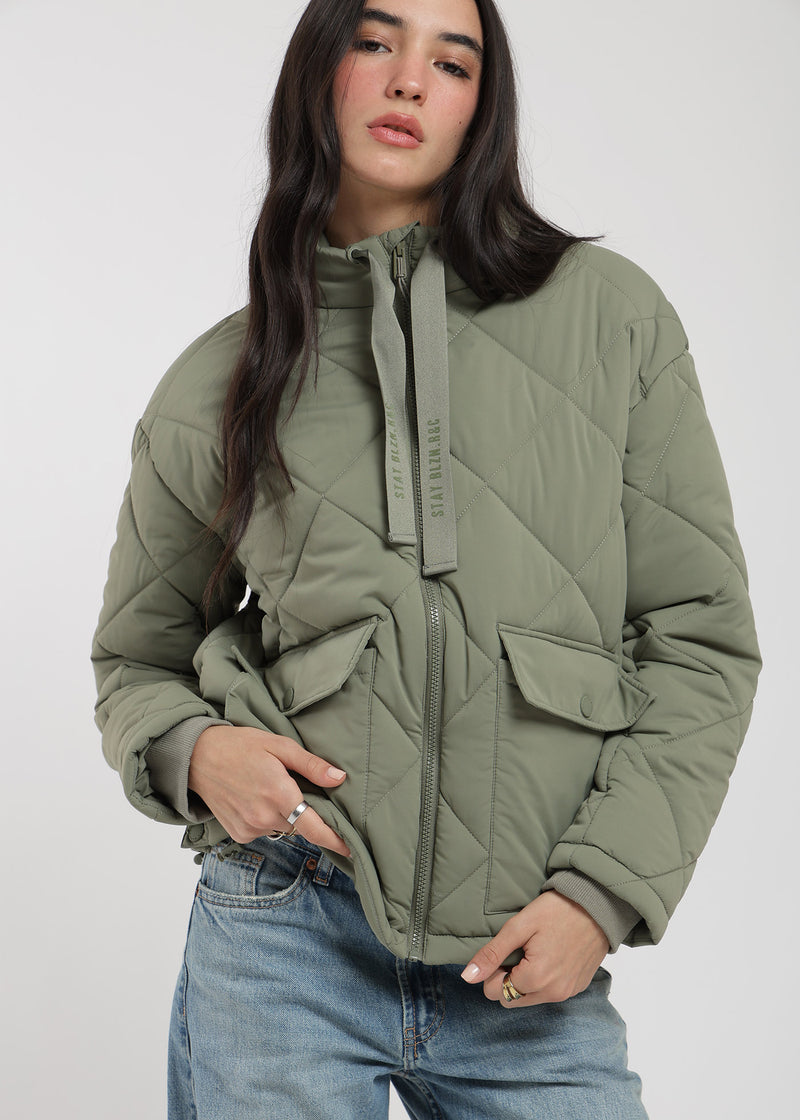 Parka Puffa Nylon Mujer - Oliva