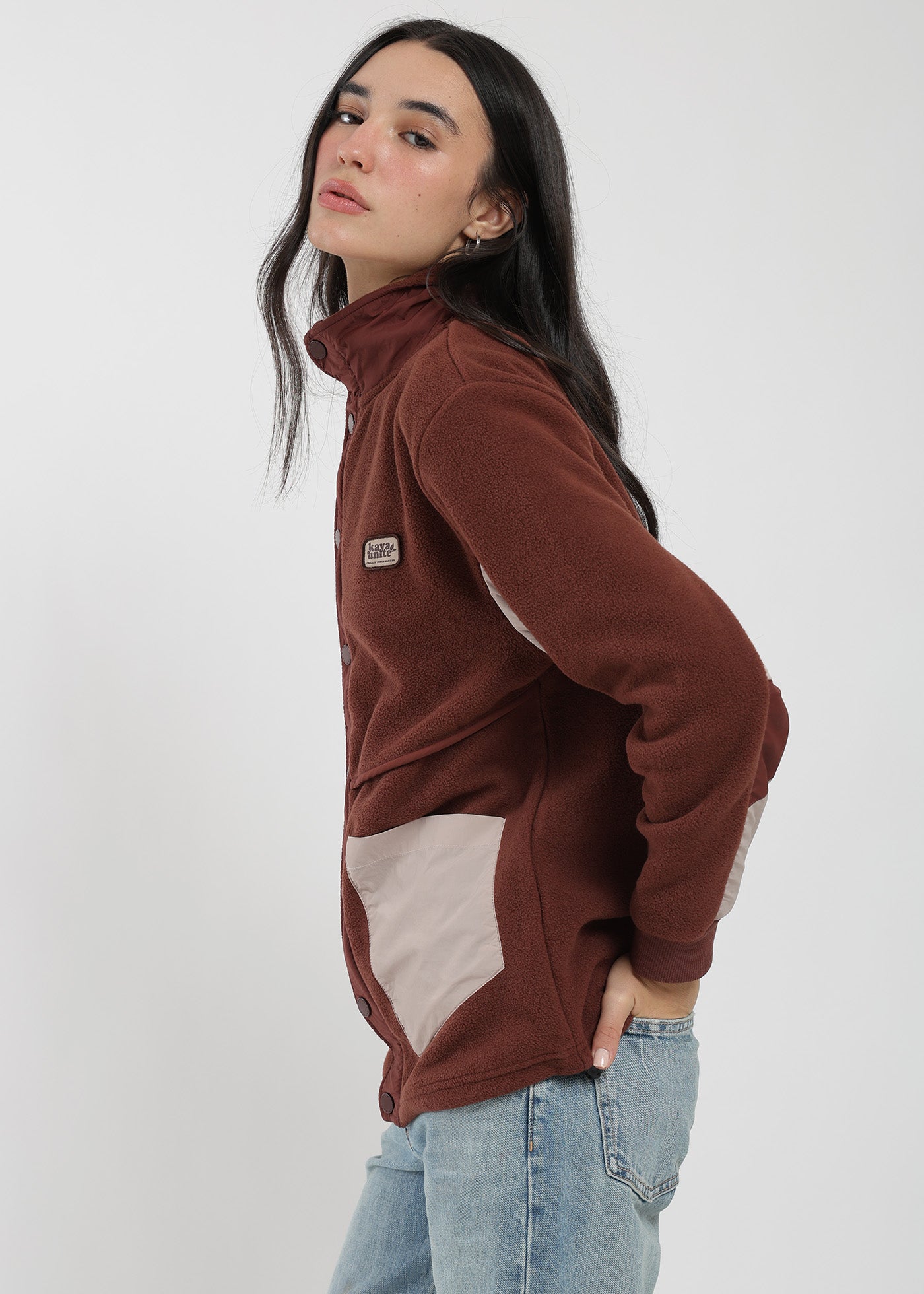 Polar Con Cierre Mix Fabric Mujer Burdeo #Color_Burdeo