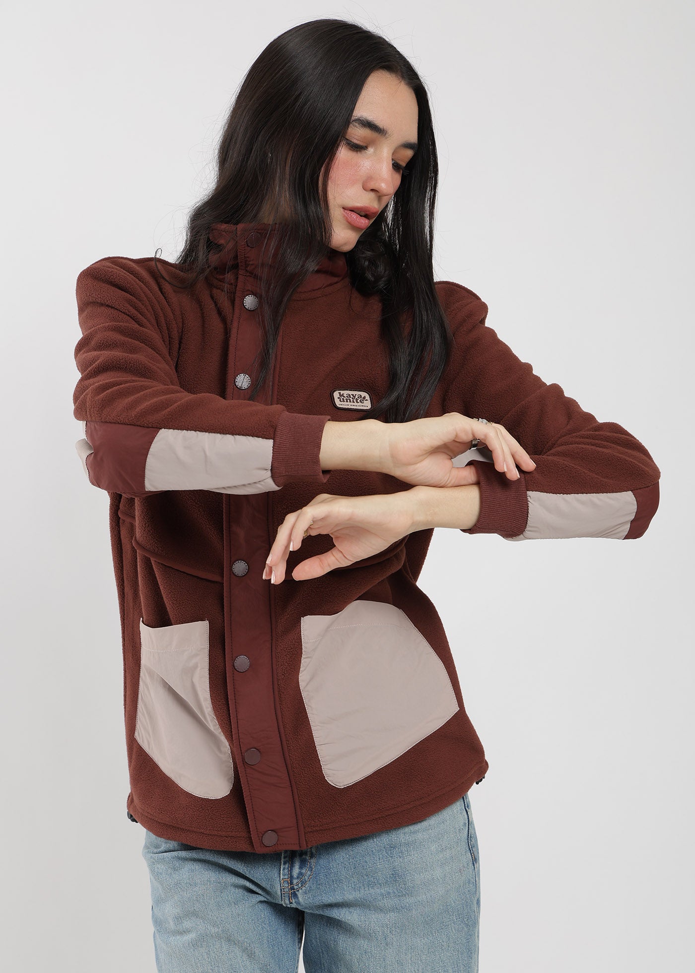 Polar Con Cierre Mix Fabric Mujer Burdeo #Color_Burdeo