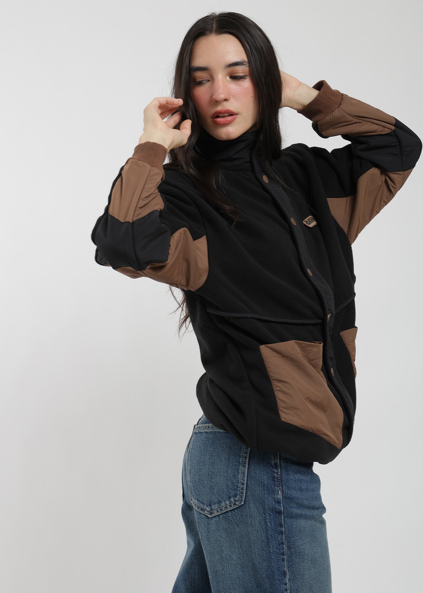 Polar Con Cierre Mix Fabric Mujer Negro #Color_Negro