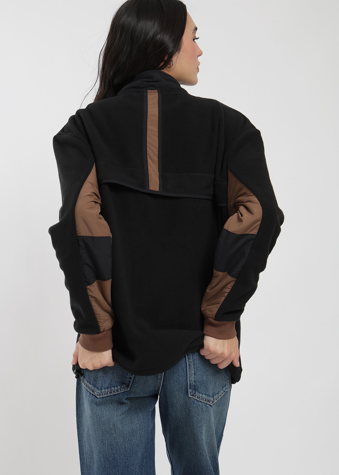 Polar Con Cierre Mix Fabric Mujer Negro #Color_Negro