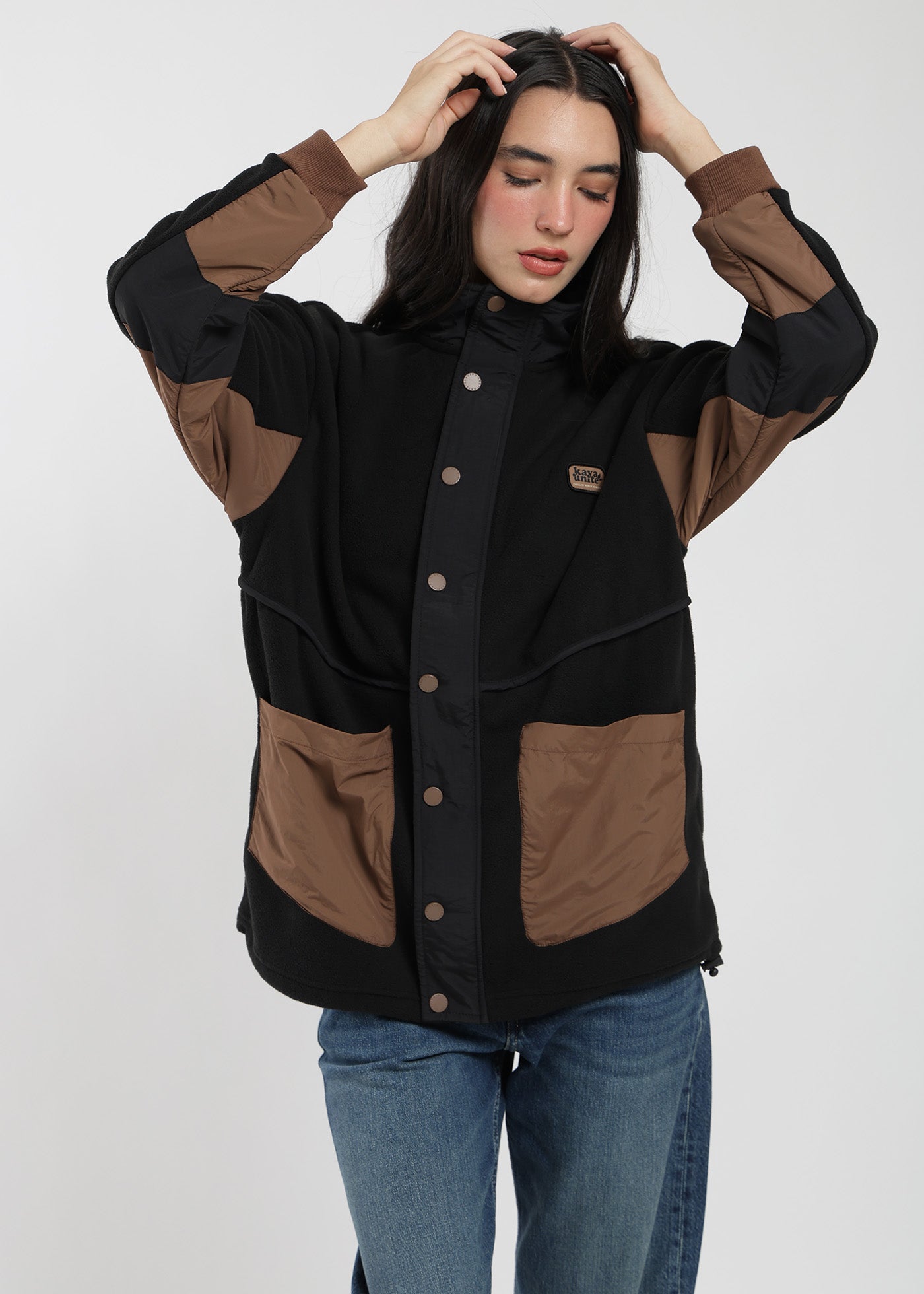 Polar Con Cierre Mix Fabric Mujer Negro #Color_Negro