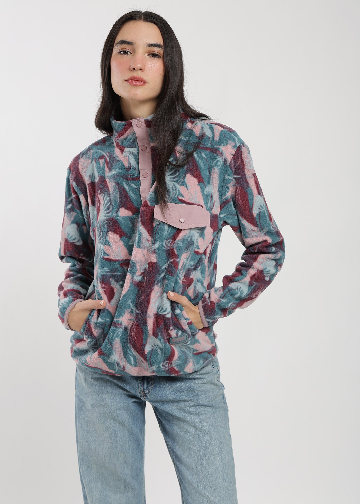 Polar Half Snap Print Mujer Light Gray
