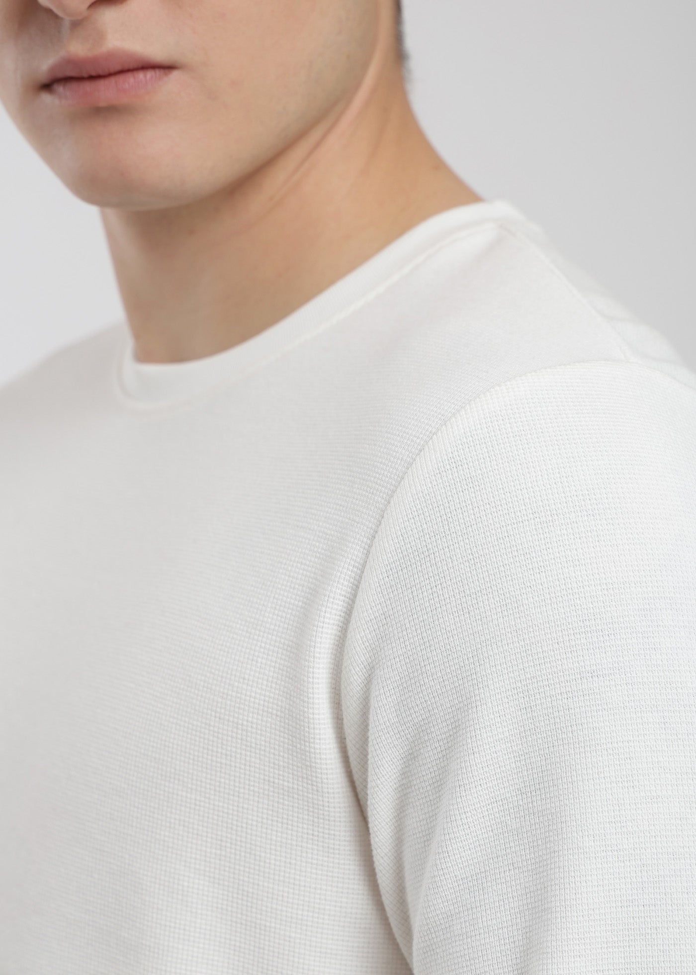 Polera Manga Larga Algodón Waffle Hombre - Crema Light Gray