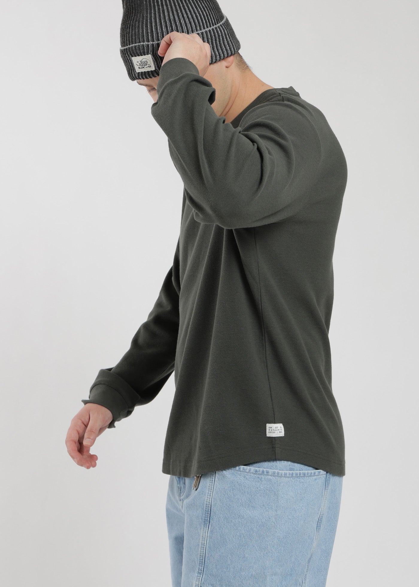 Polera Manga Larga Algodón Waffle Hombre - Gris Light Gray