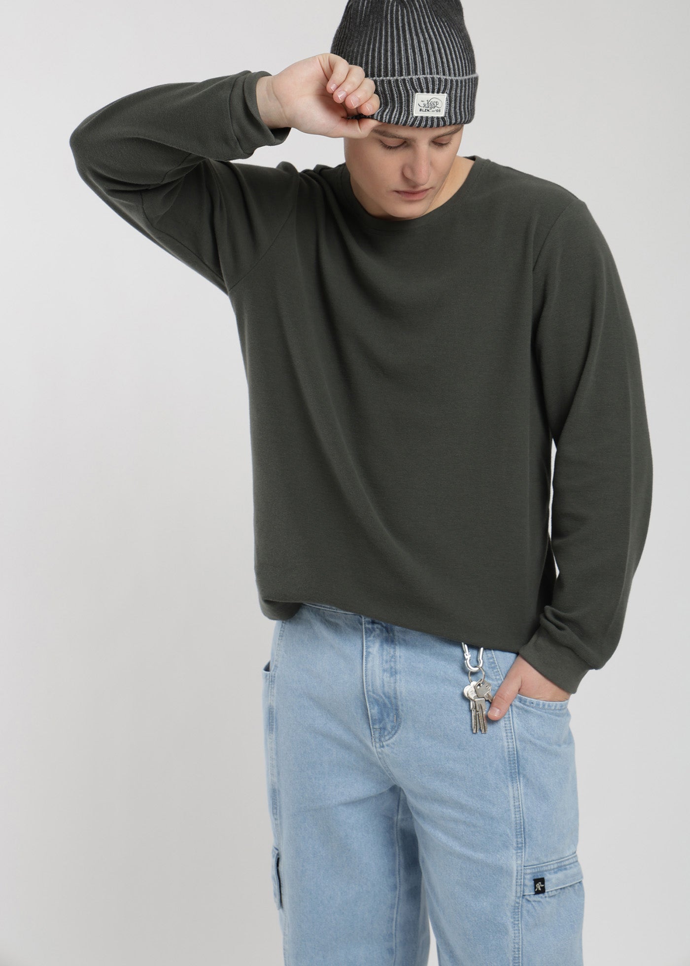 Polera Manga Larga Algodón Waffle Hombre - Gris Light Gray