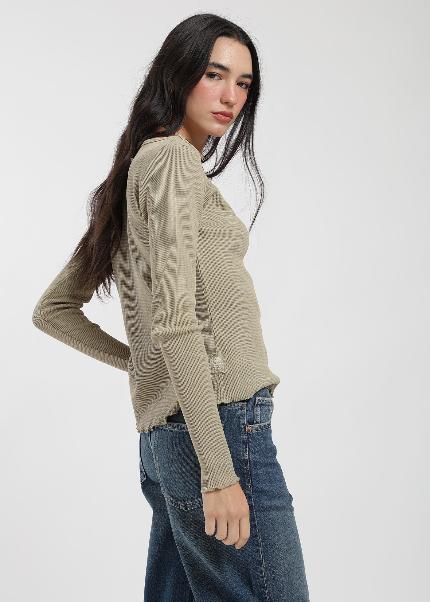 Polera Manga Larga Algodón Waffle Mujer Lavender #Color_Oliva