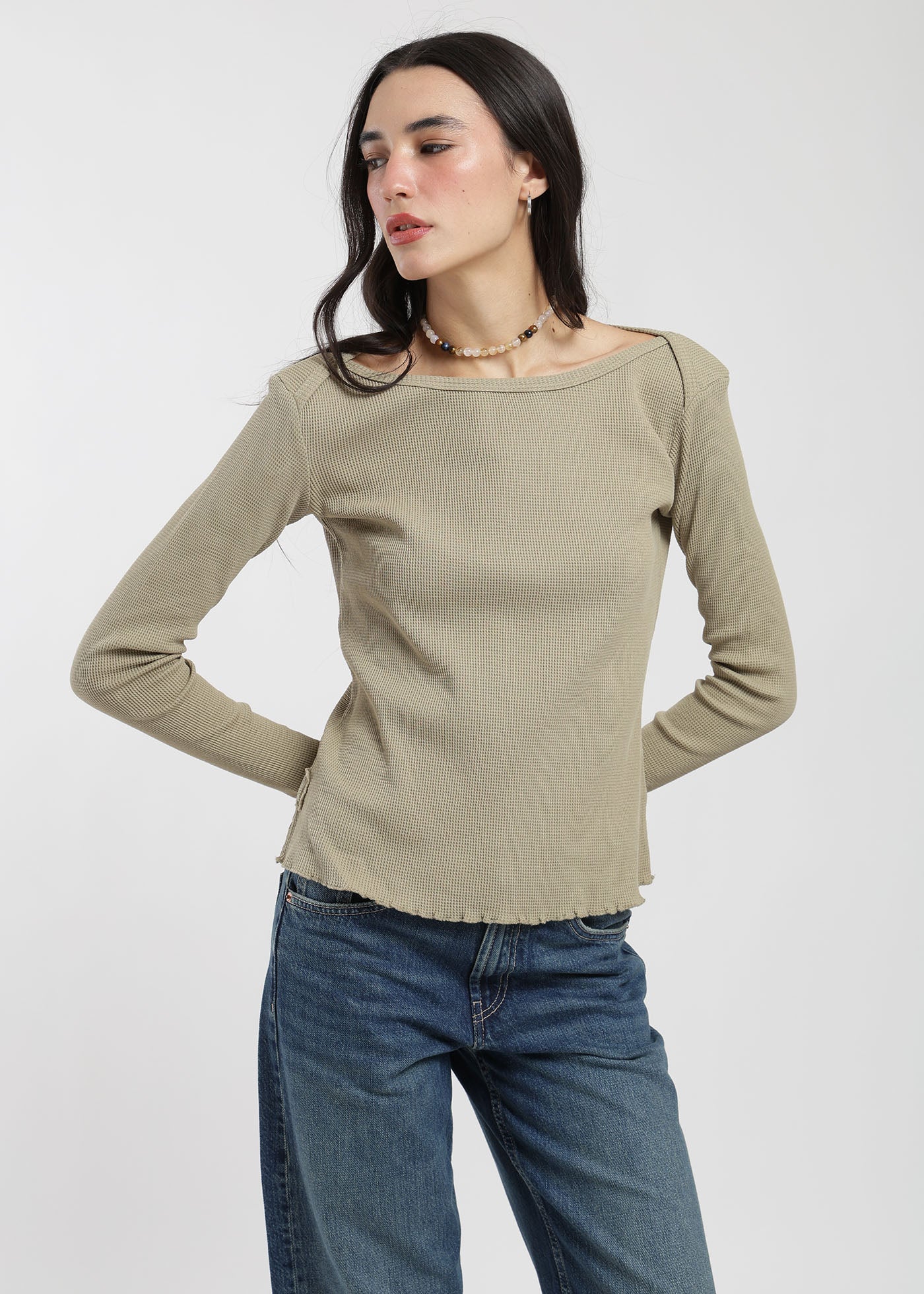 Polera Manga Larga Algodón Waffle Mujer Lavender #Color_Oliva