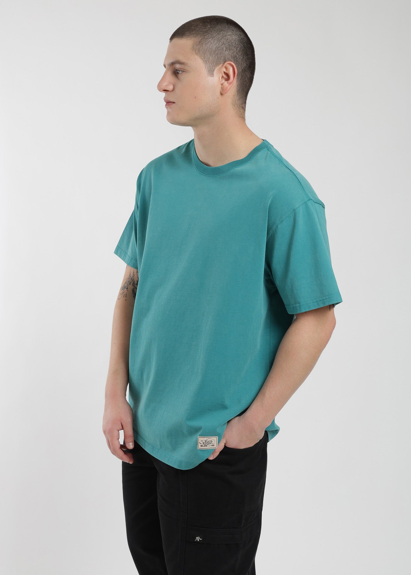 Polera Oversize Algodón Heavyweight Hombre - Turquesa