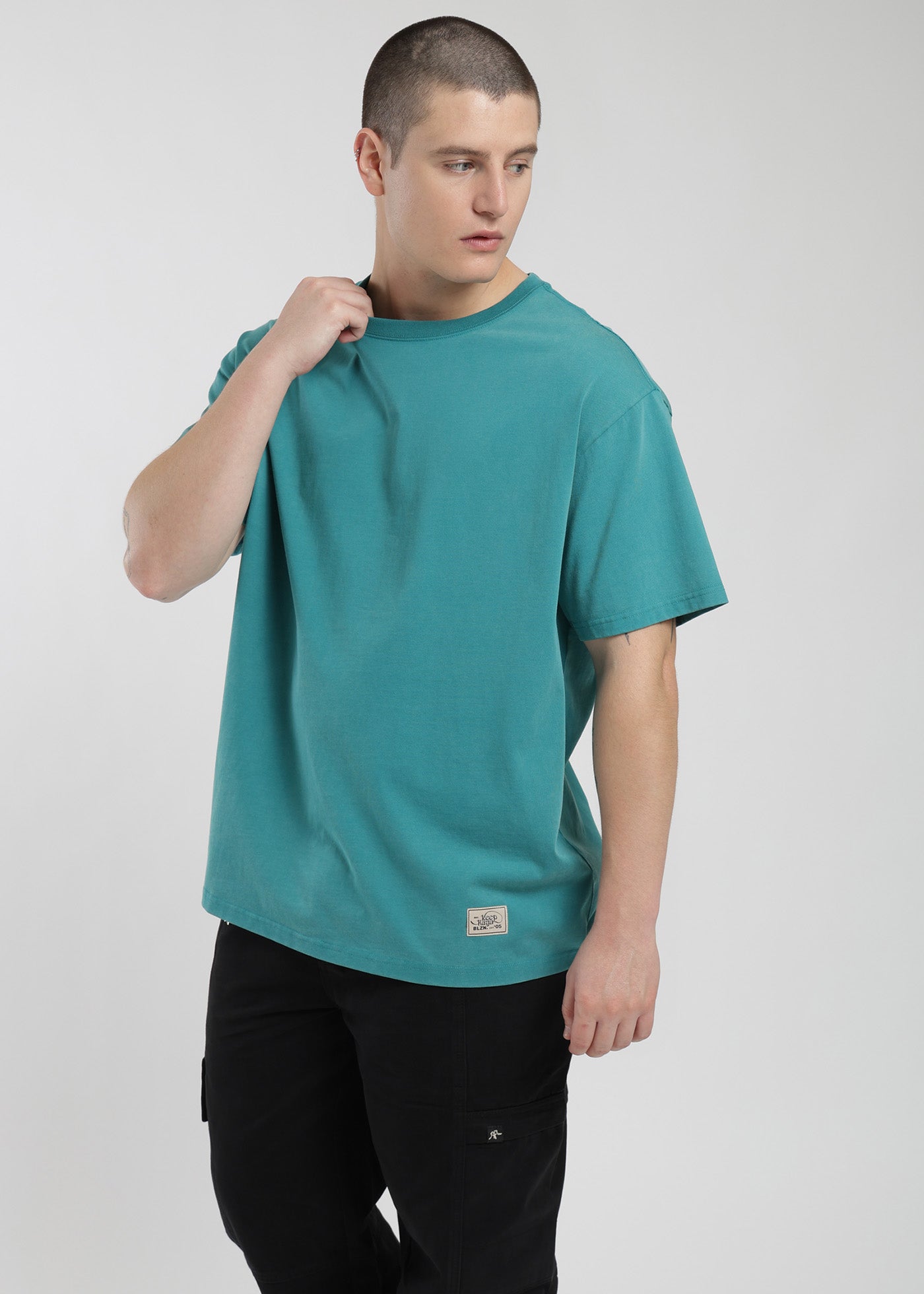 Polera Oversize Algodón Heavyweight Hombre - Turquesa