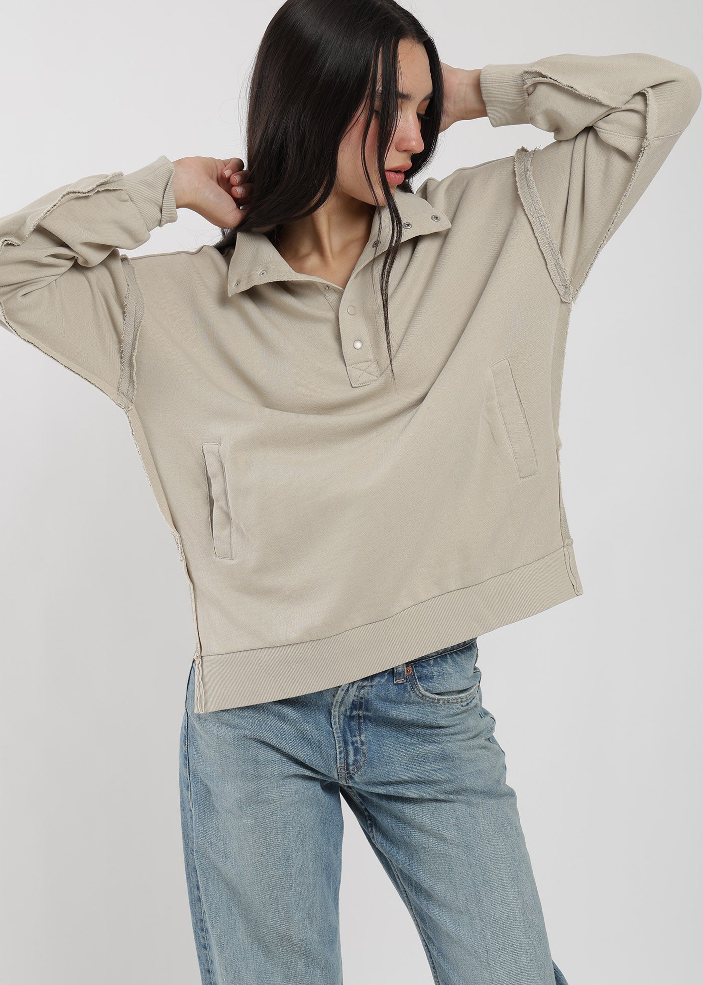 Polerón Algodón Half Snaps Murta Mujer Light Gray #Color_Bone