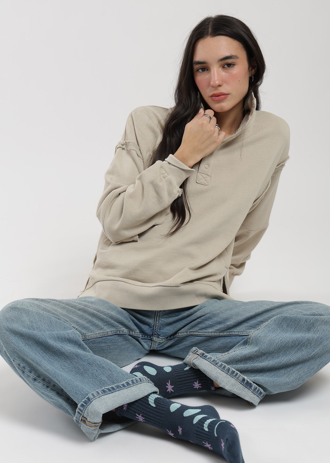 Polerón Algodón Half Snaps Murta Mujer Light Gray #Color_Bone