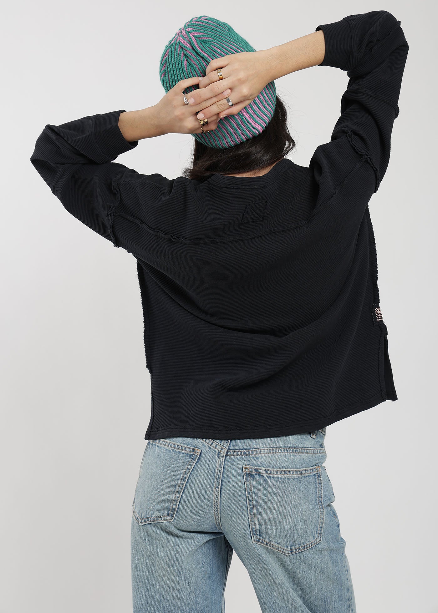 Poleron Cuello Redondo Acanalado Mujer Negro #Color_Negro