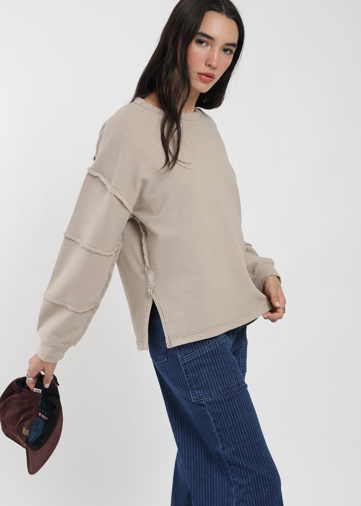 Poleron Cuello Redondo Acanalado Mujer Taupe #Color_Taupe