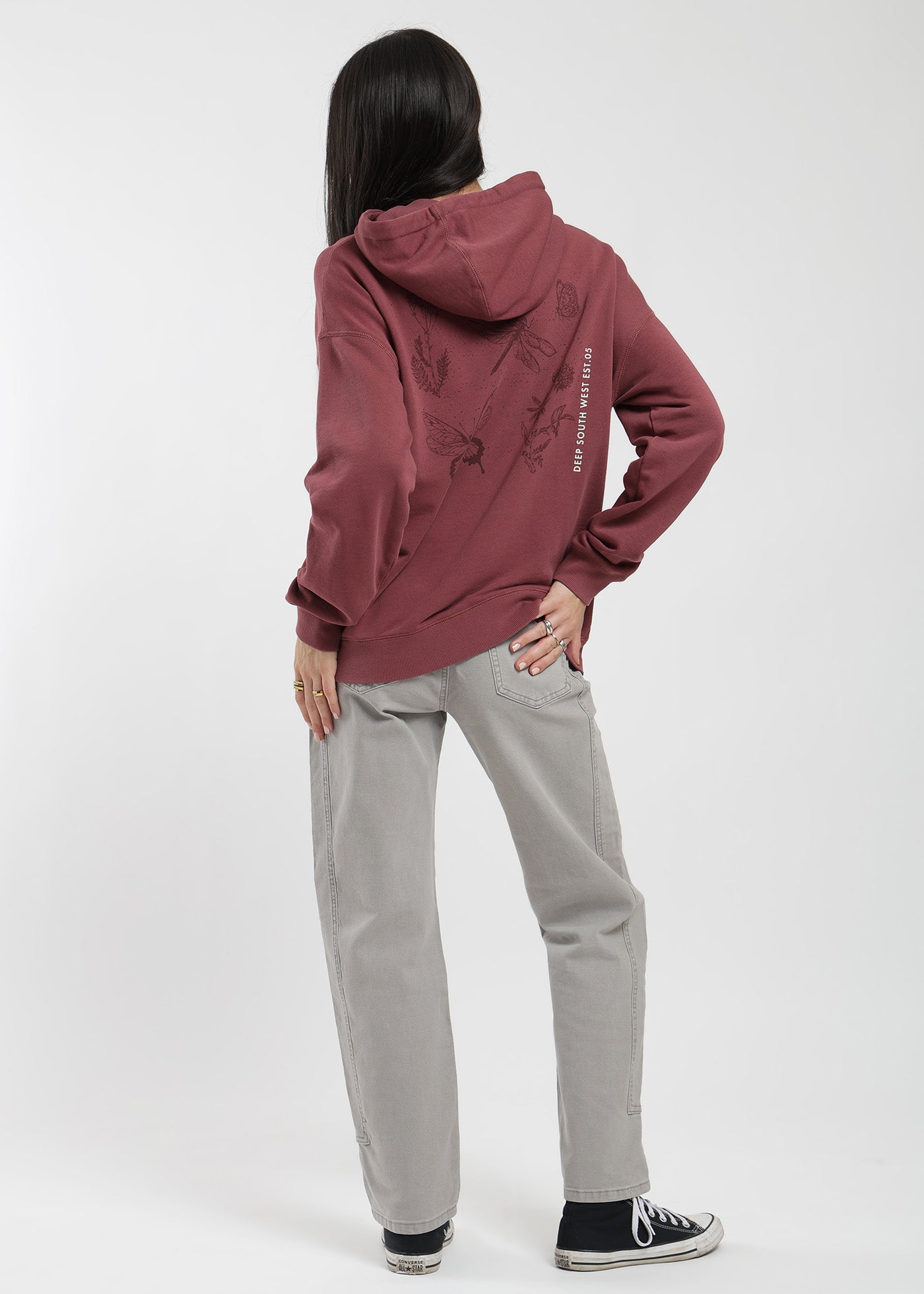 Polerón Hoodie Algodón Print Botanical Mujer - Burdeo Lavender