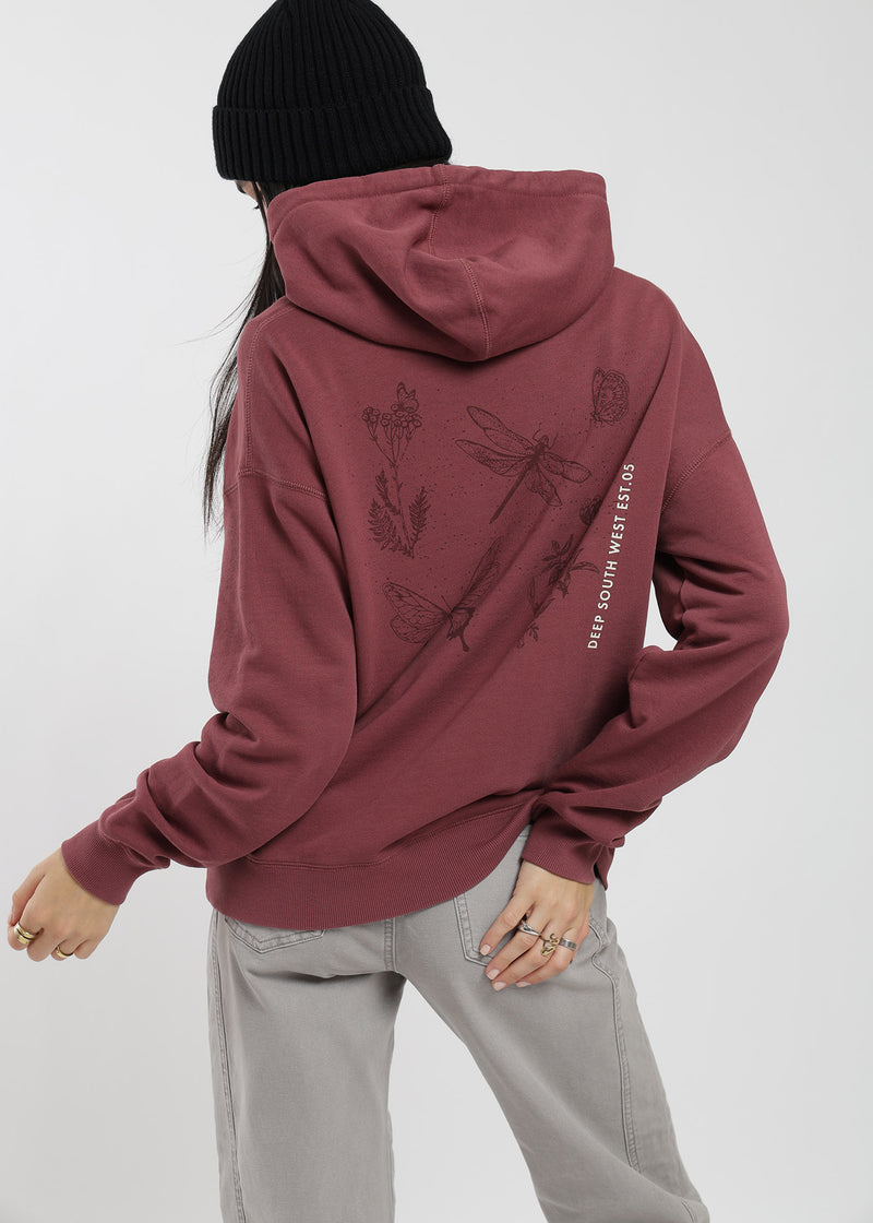 Polerón Hoodie Algodón Print Botanical Mujer - Burdeo Lavender