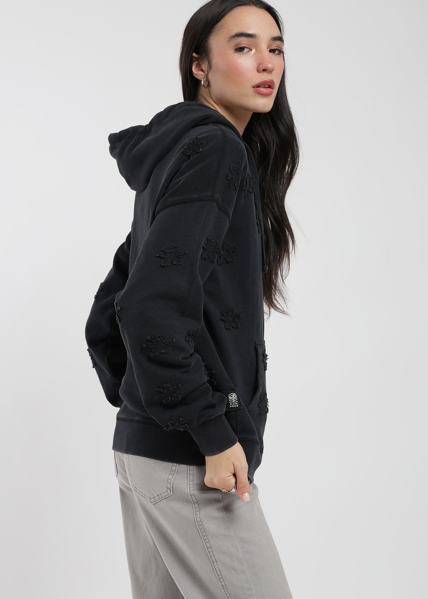 Polerón Hoodie Algodón Print Stars Mujer - Negro