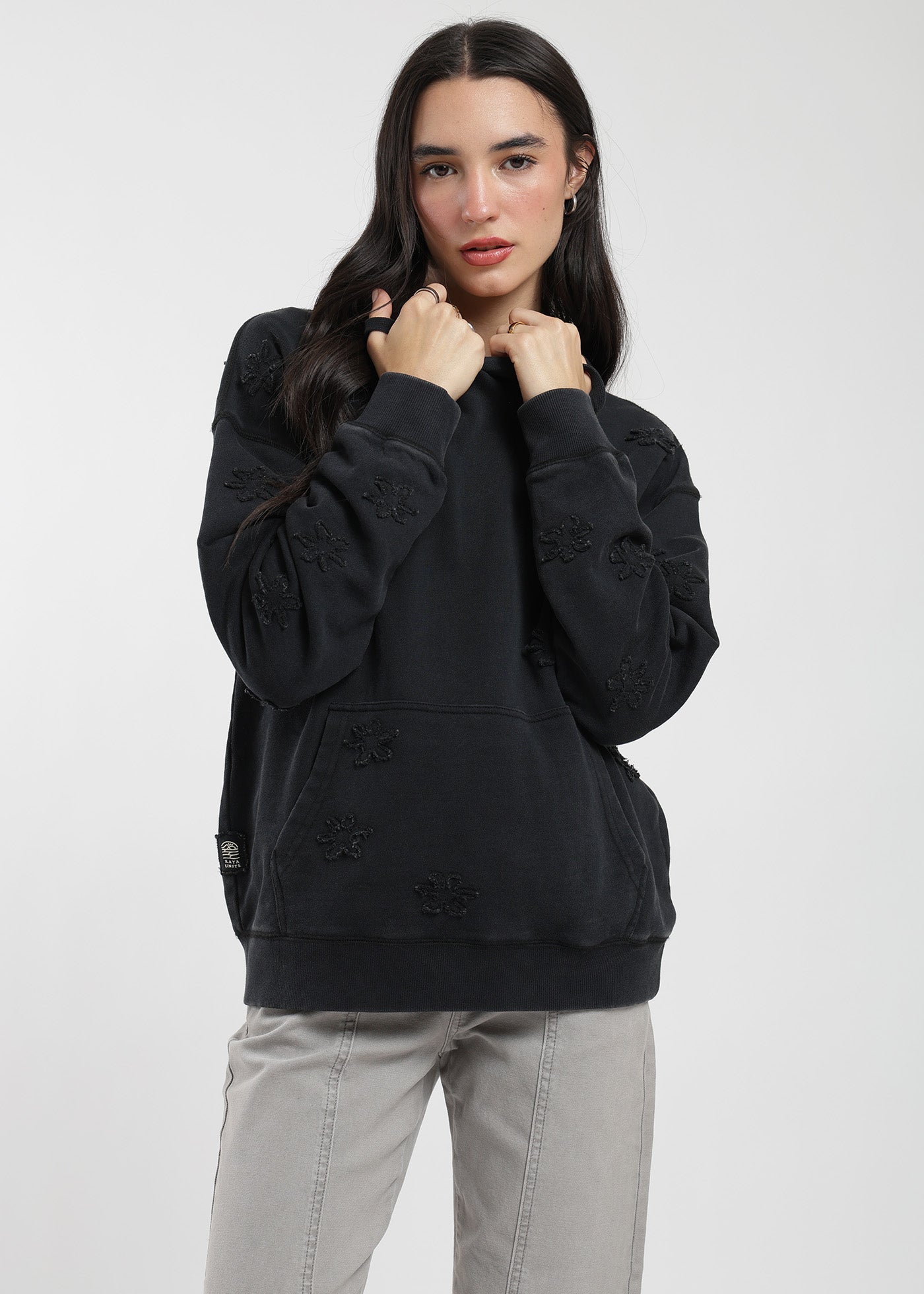 Polerón Hoodie Algodón Print Stars Mujer - Negro Dark Slate Gray