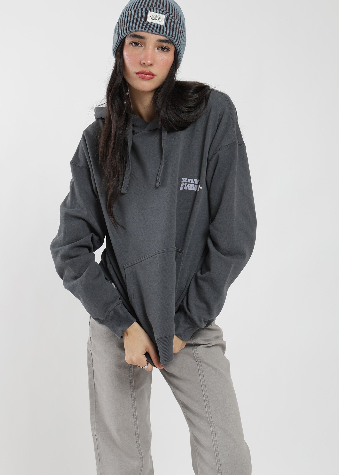 Polerón Hoodie Algodón Print Stone Flavor Mujer - Azul