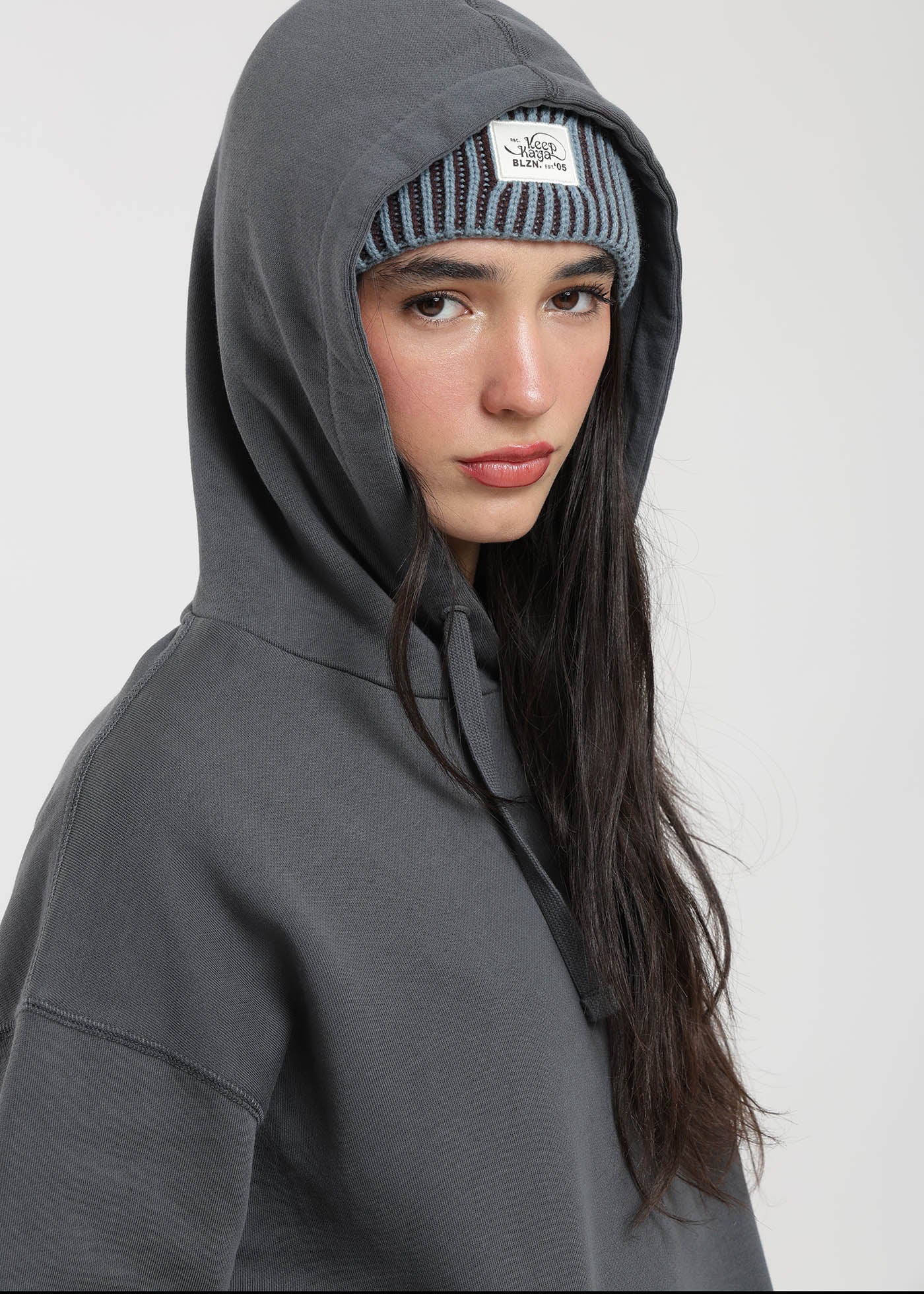 Polerón Hoodie Algodón Print Stone Flavor Mujer - Azul Lavender