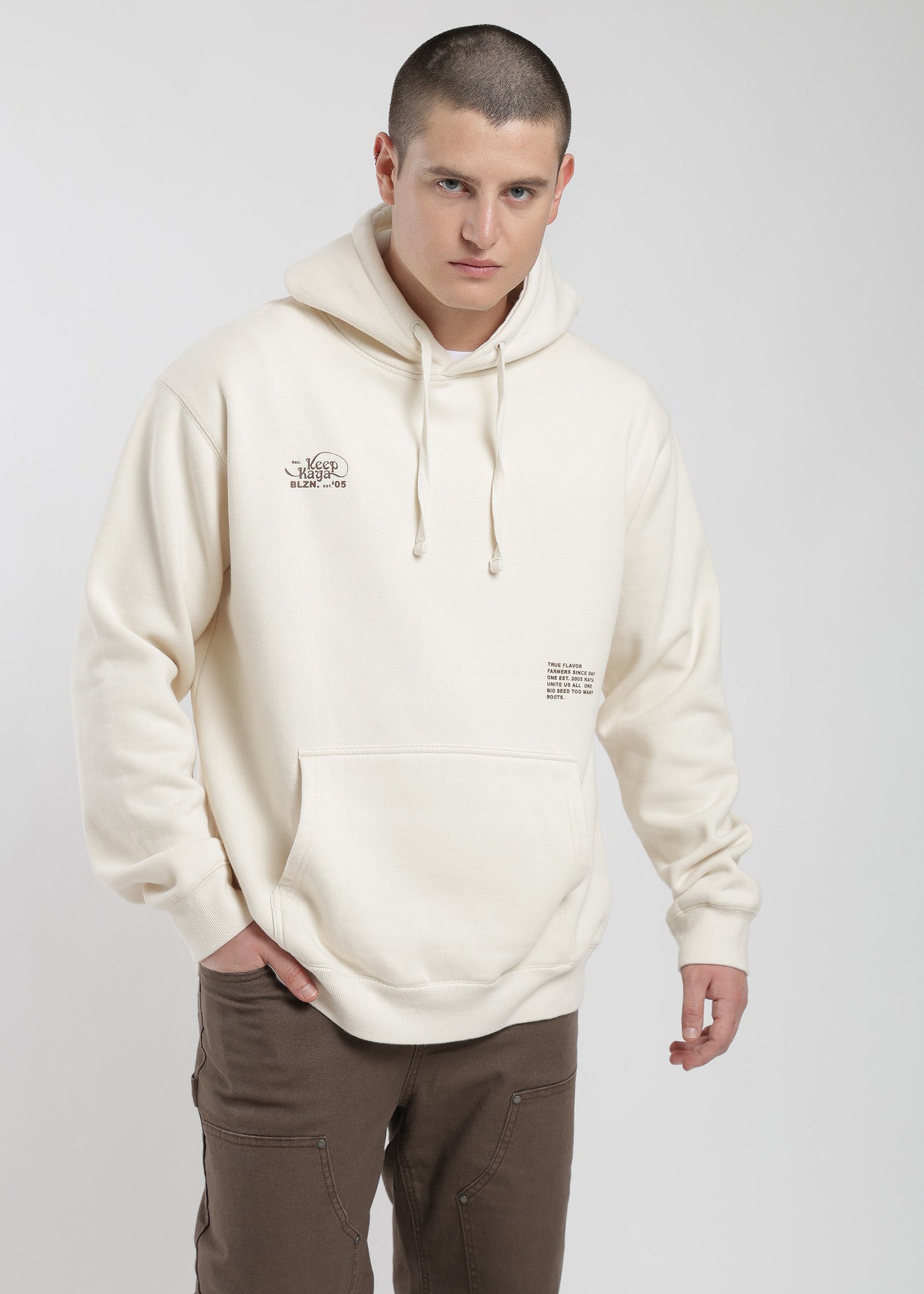Polerón Hoodie Graphic Hombre - Ecru