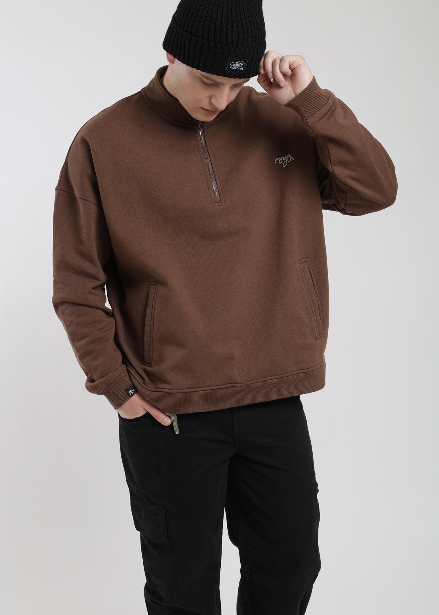 Polerón Medio Cierre Hombre - Café