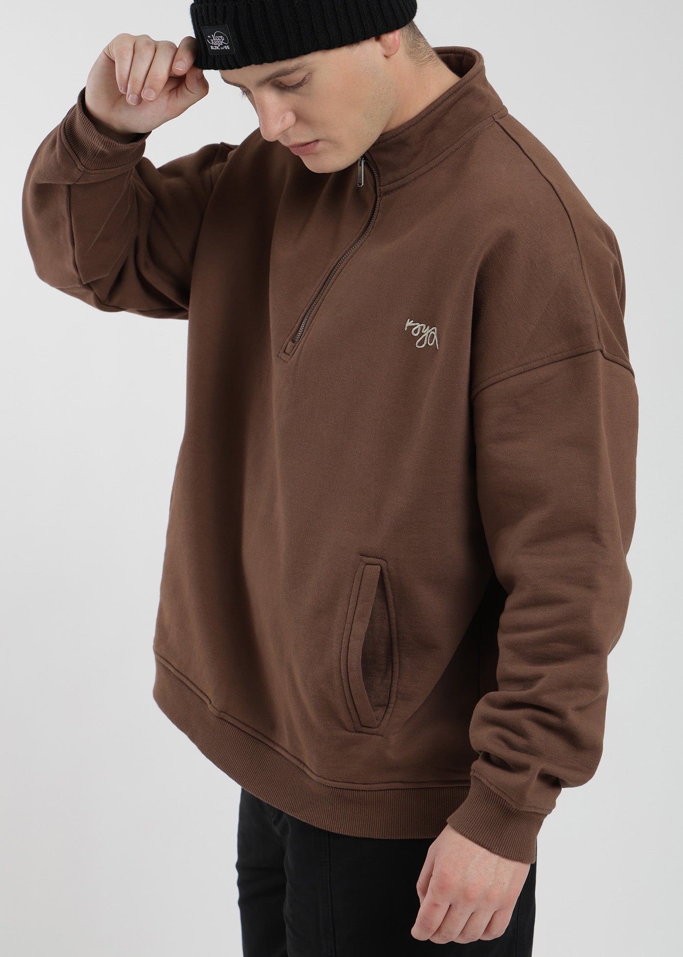 Polerón Medio Cierre Hombre - Café