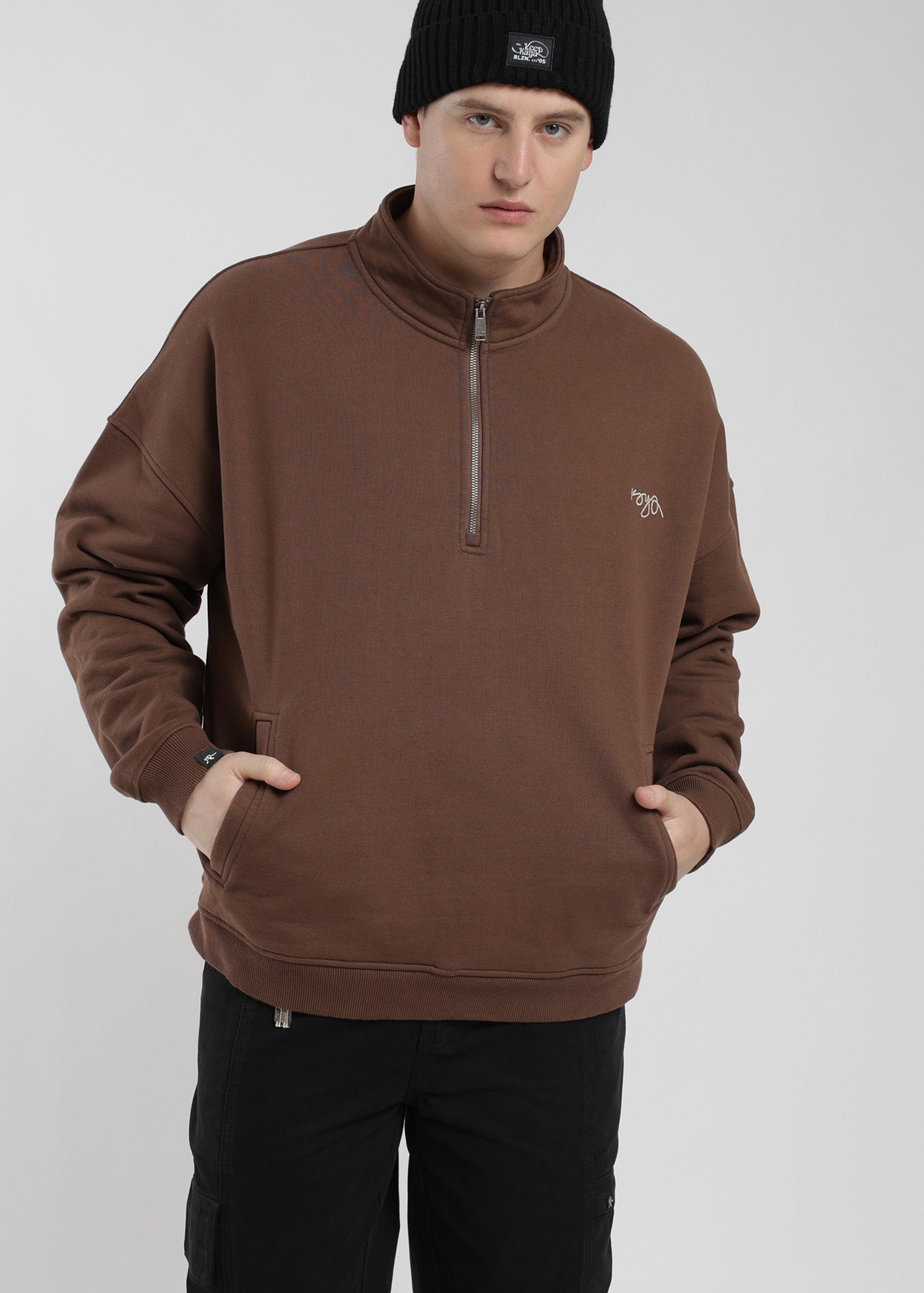 Polerón Medio Cierre Hombre - Café