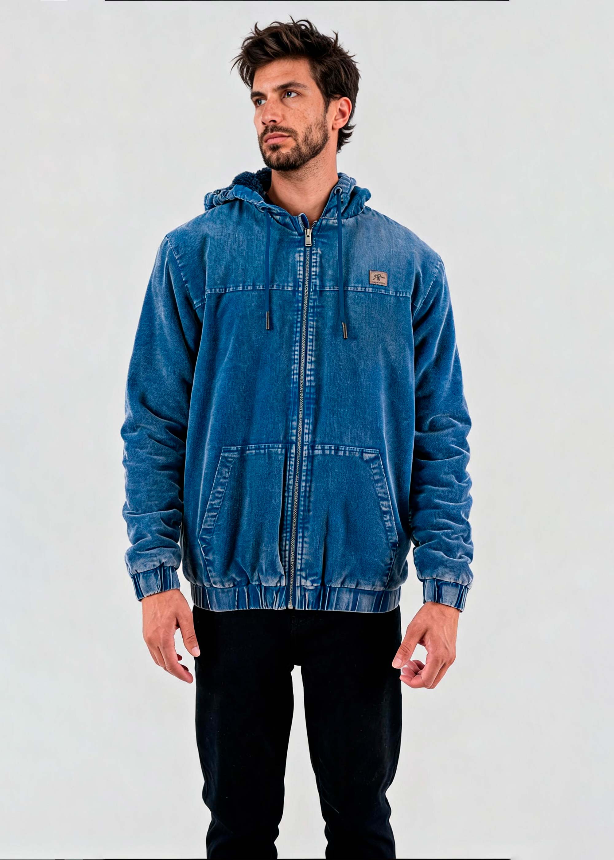 Polerón Shaggy Denim Con Cierre Hombre - Azul