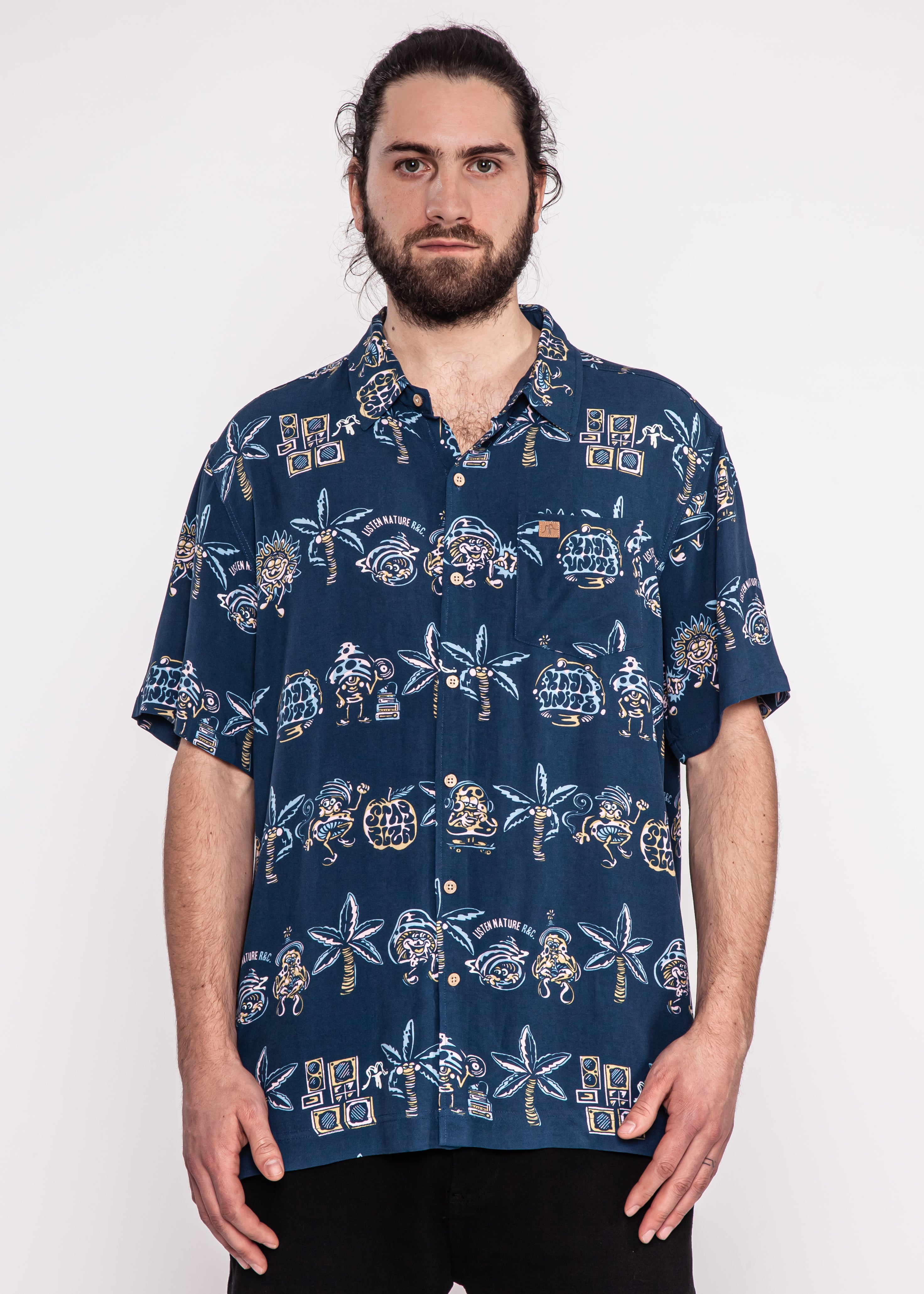 Camisa Diseño Manga Corta Rayón Moody Hombre - Navy Lavender