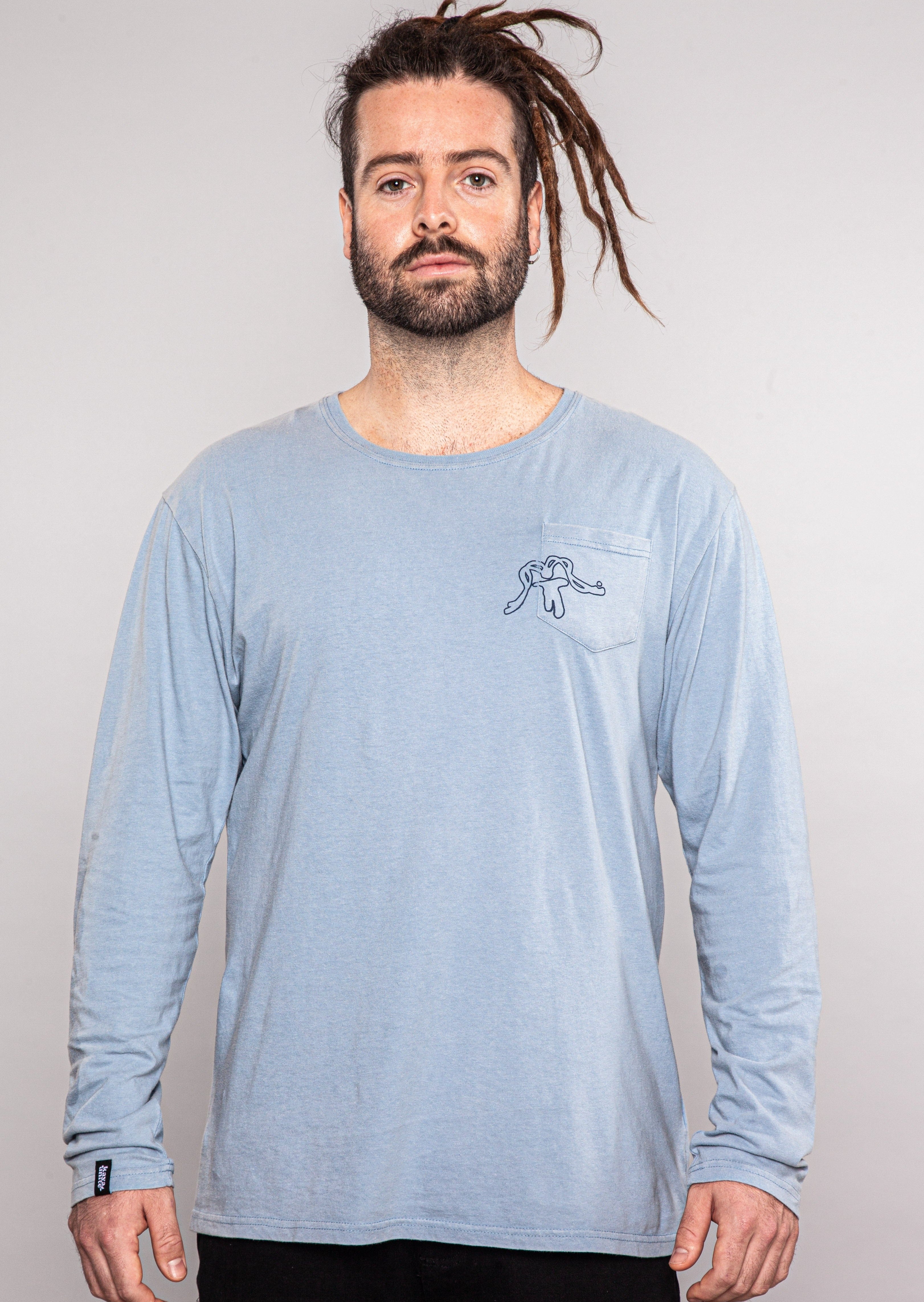 Polera Manga Larga Diseño Algodón Aqua Hombre - Azul Light Gray