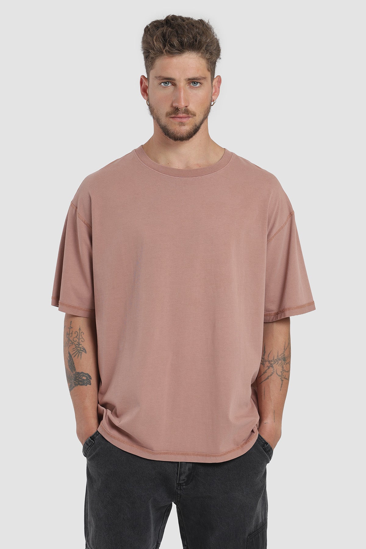 Polera Oversize Garment Dye Algodón 230 Gr Hombre - Malva
