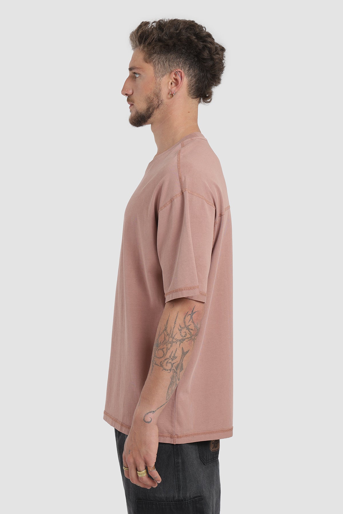 Polera Oversize Garment Dye Algodón 230 Gr Hombre - Malva