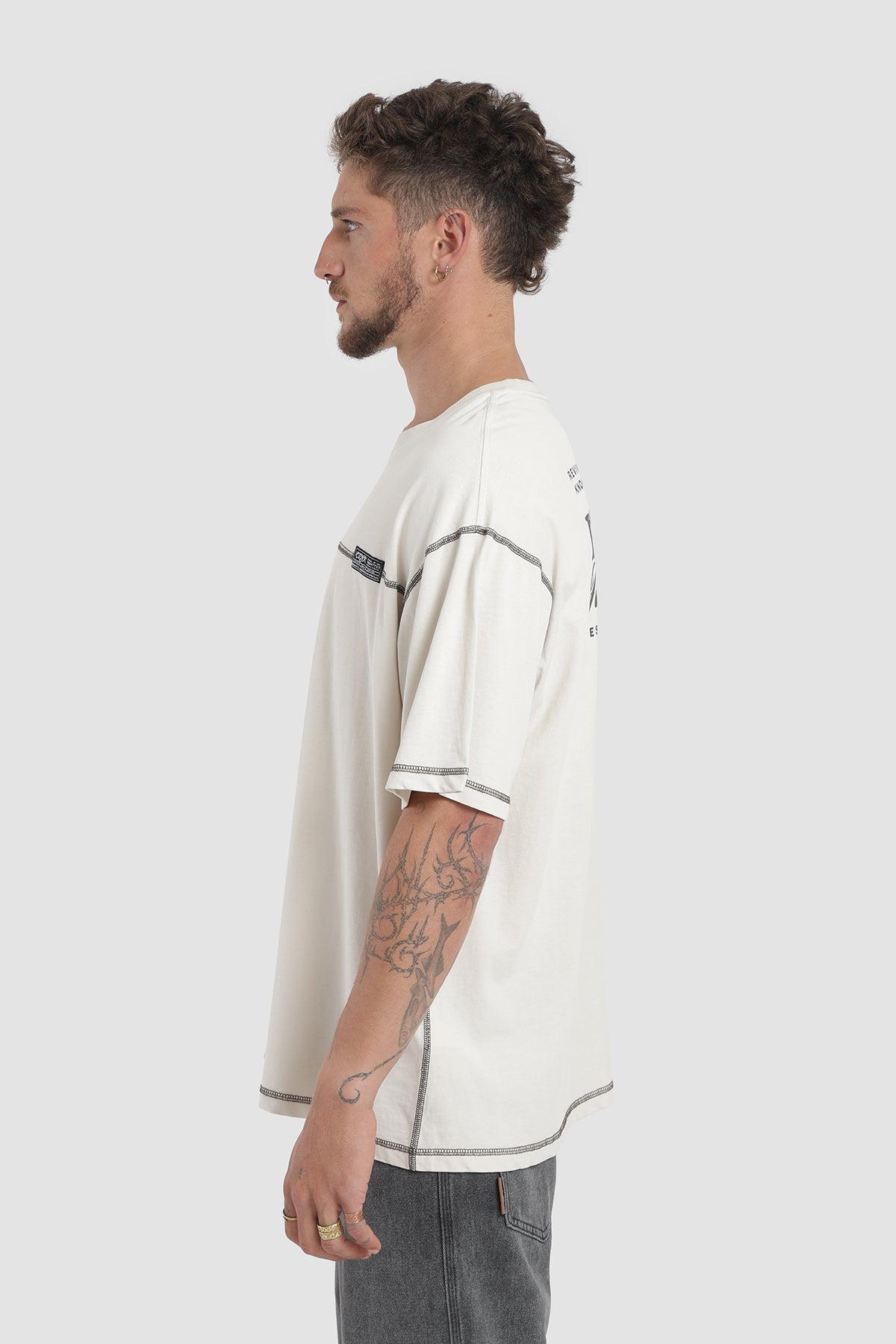 Polera Oversize Pespuntes Algodón Heavyweight 230g Hombre - Blanco