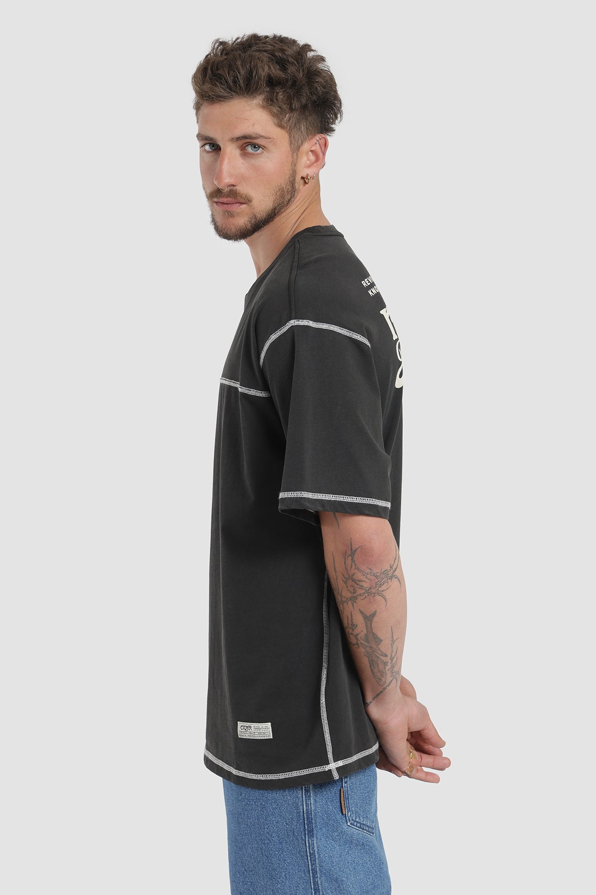 Polera Oversize Pespuntes Algodón Heavyweight 230g Hombre - Negro