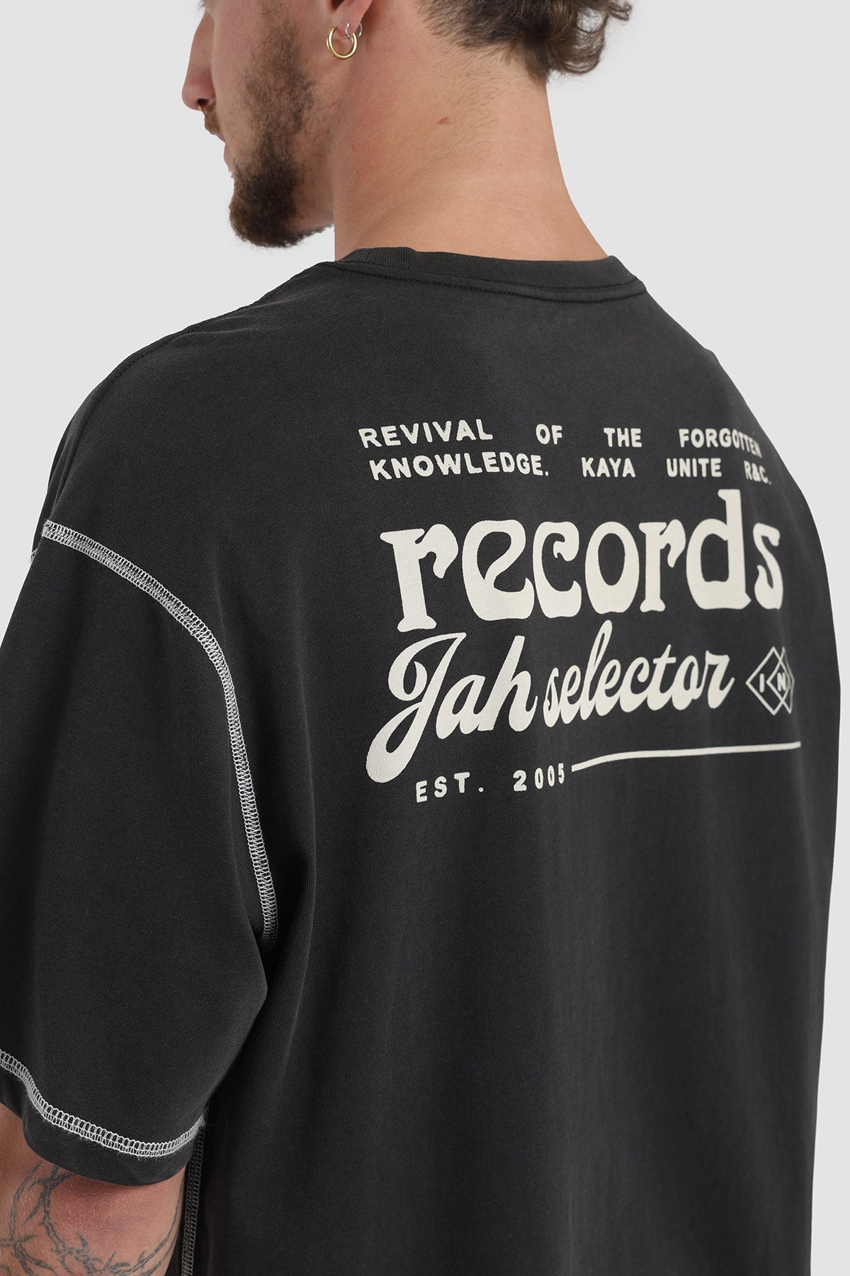 Polera Oversize Pespuntes Algodón Heavyweight 230g Hombre - Negro