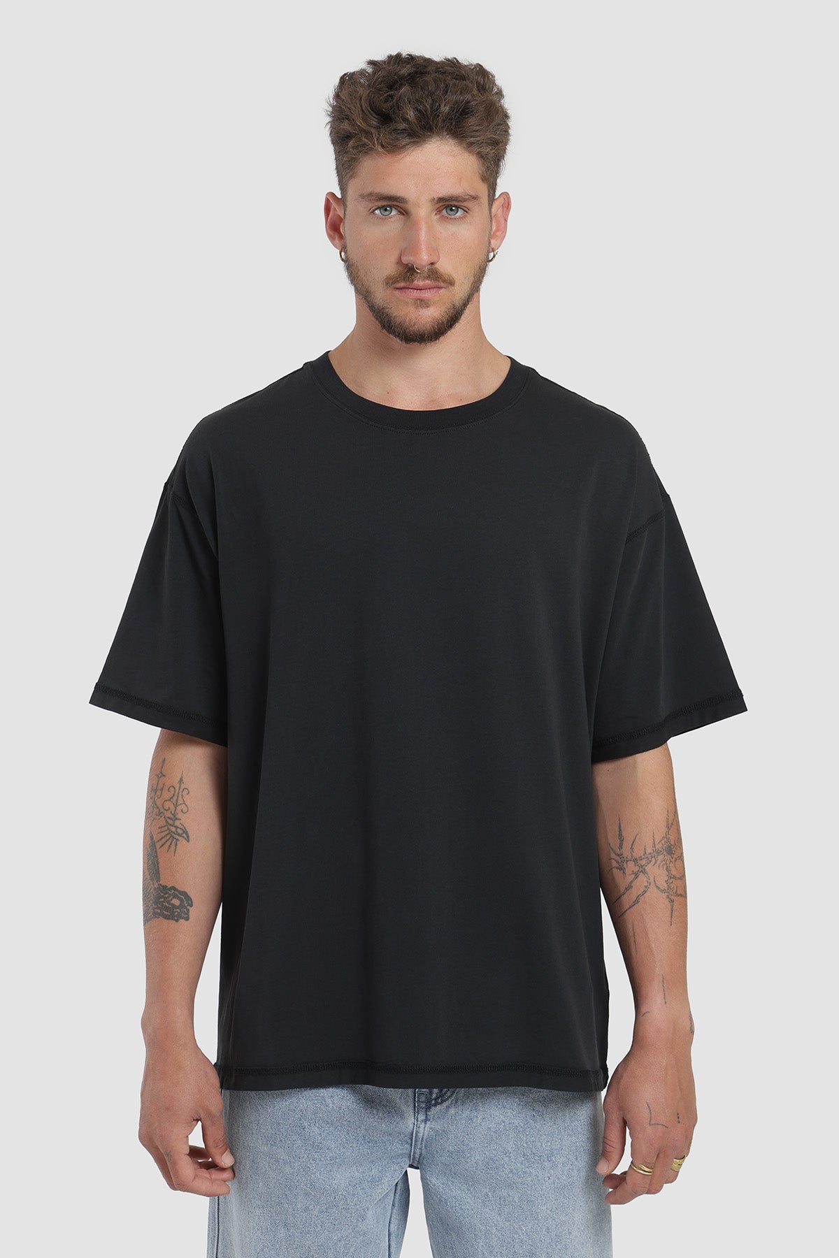 Polera Oversize Garment Dye Algodón 230 Gr Hombre - Negro