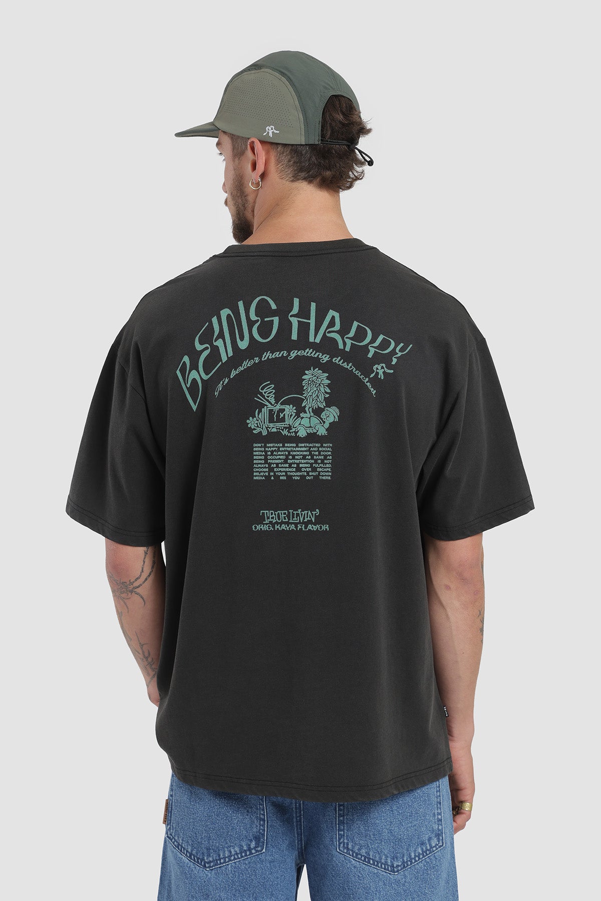 Polera Oversize Diseño Turtle Algodón Hombre - Negro