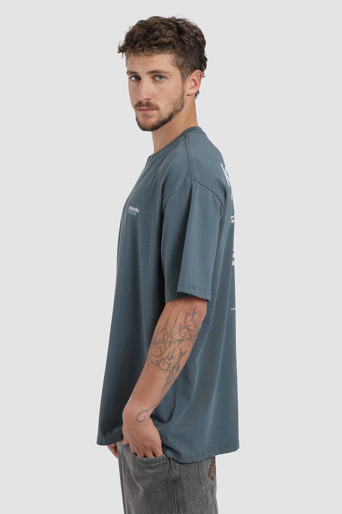 Polera Diseño Records Algodón 230 Gr Hombre - Azul