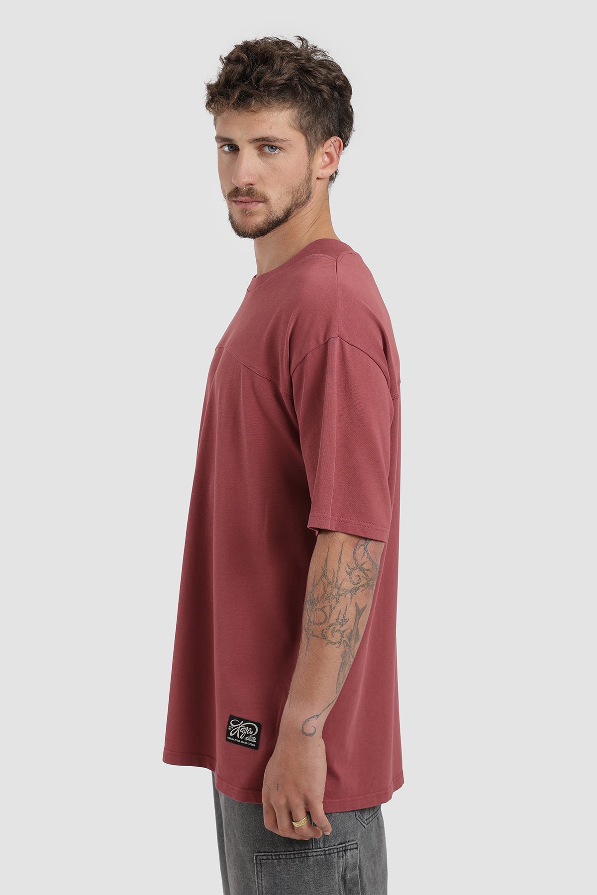 Polera Oversize Cut Algodón 230 Gr Hombre - Bordó