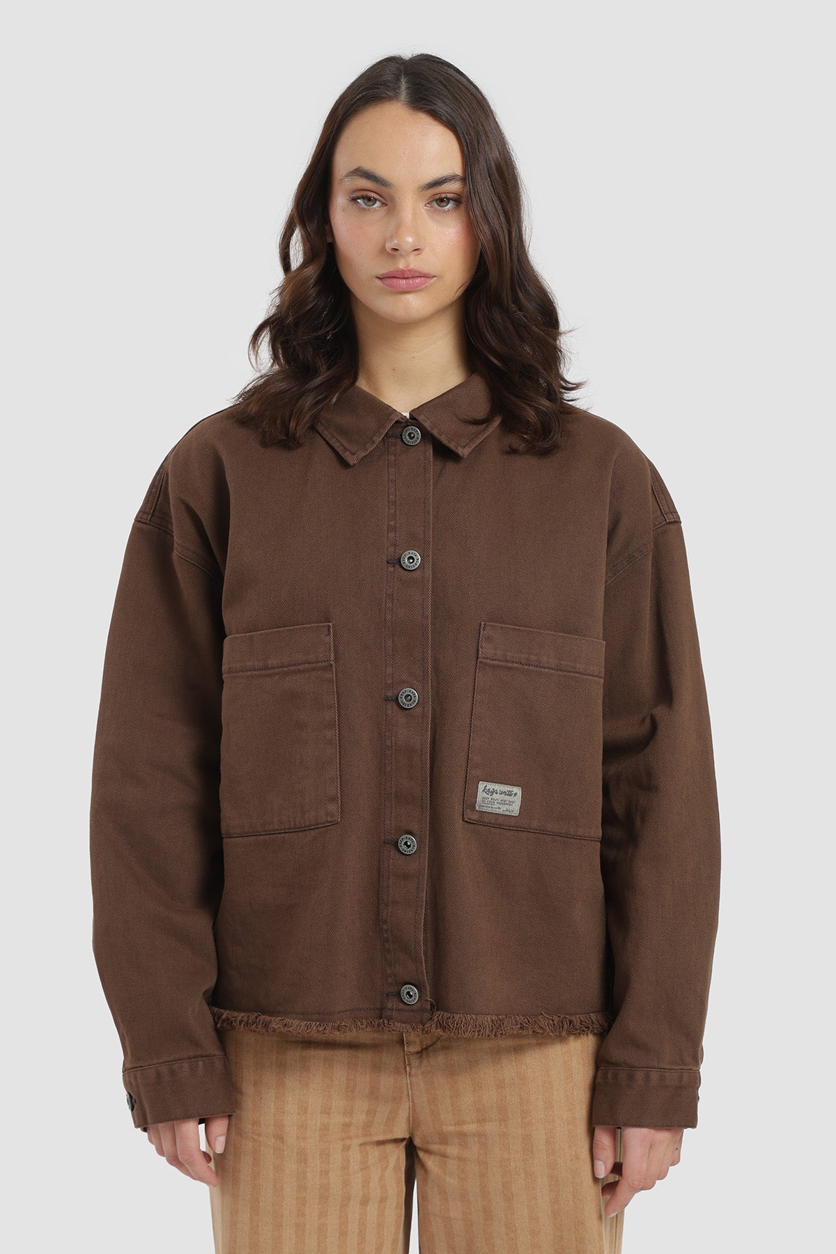 Chaqueta Sobrecamisa Oversize Denim Mujer - Café