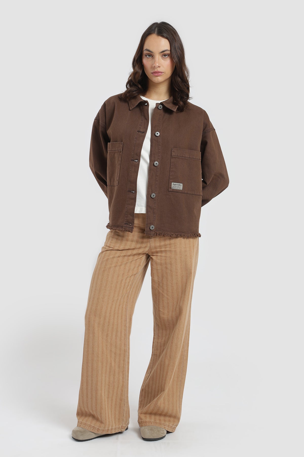 Chaqueta Sobrecamisa Oversize Denim Mujer - Café