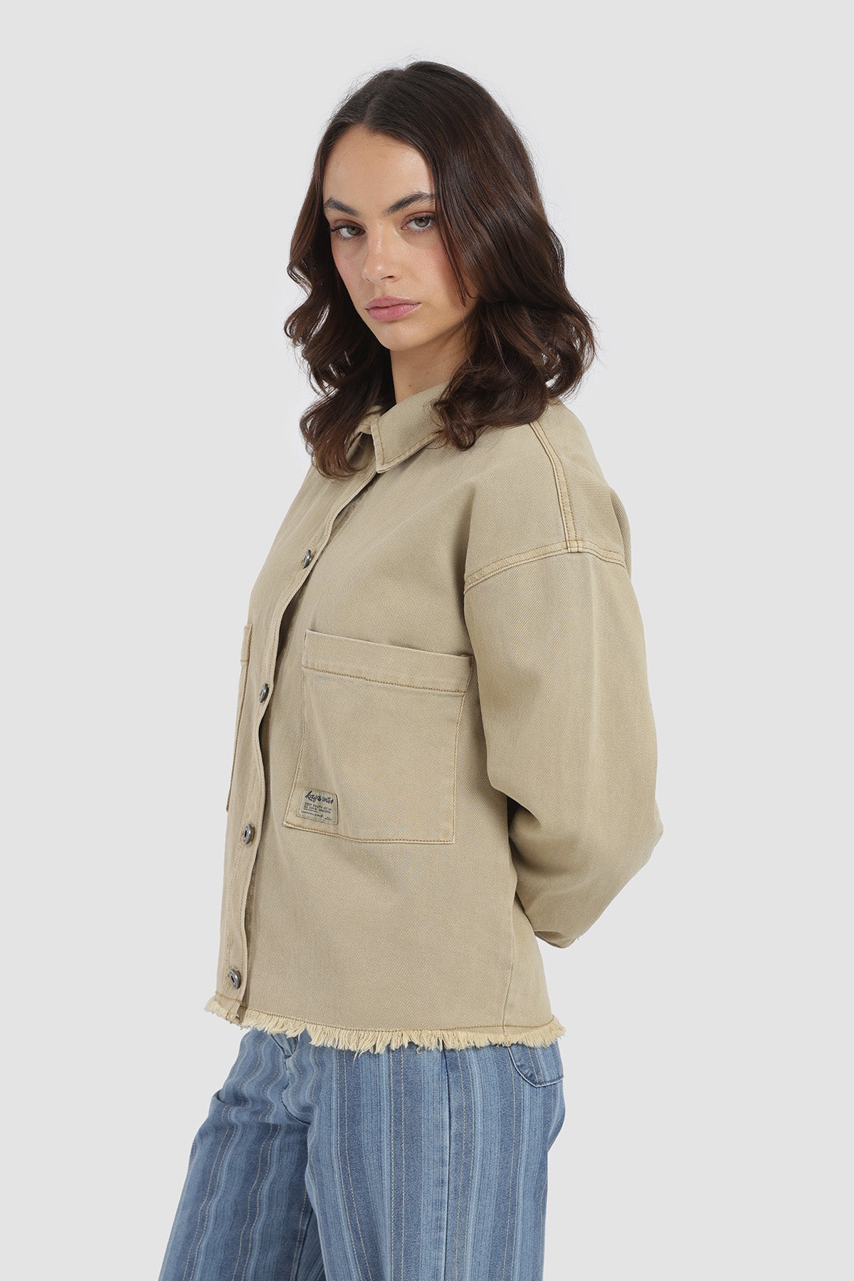 Chaqueta Sobrecamisa Oversize Denim Mujer - Canela
