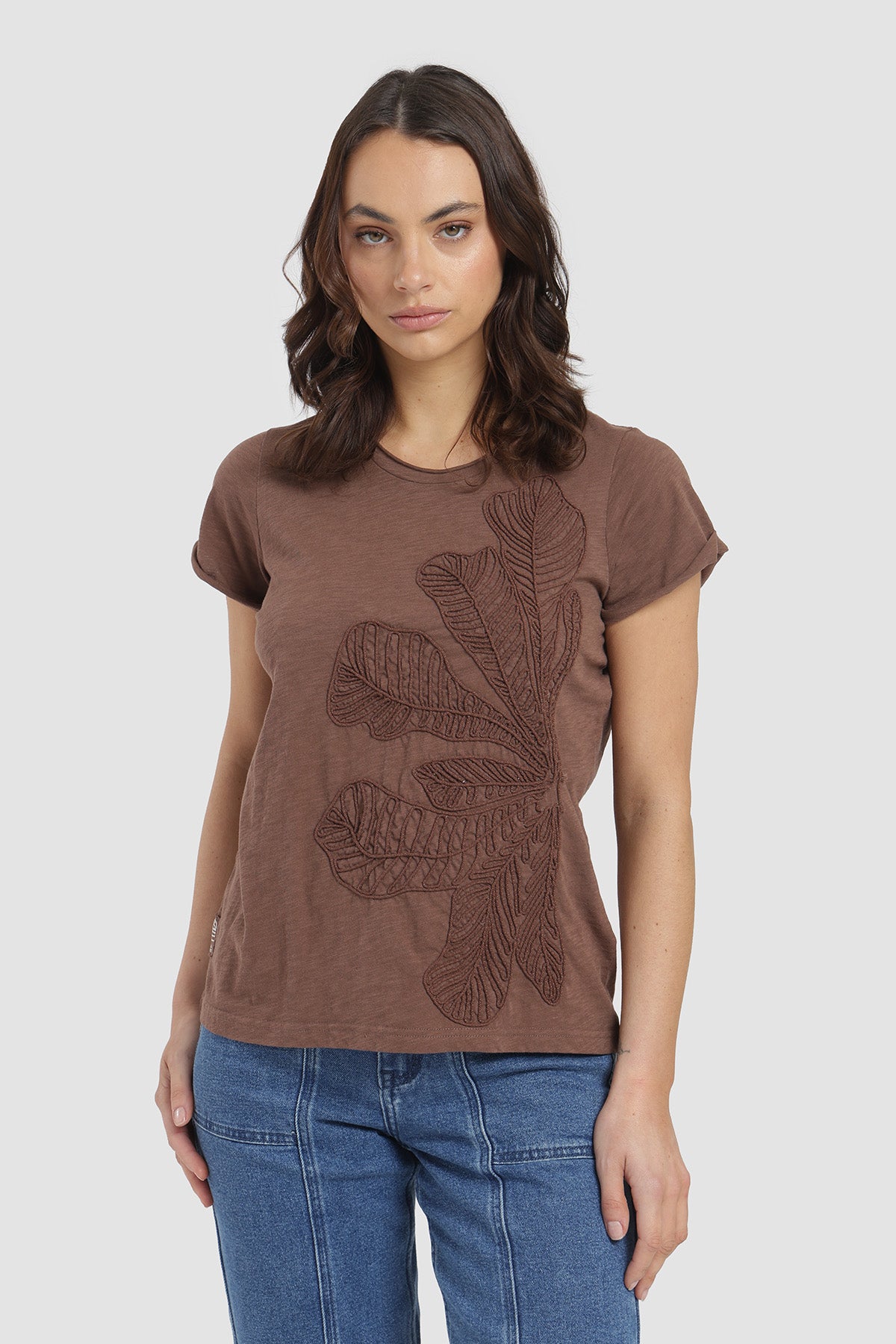 Polera Bordada Algodón Mujer - Gris