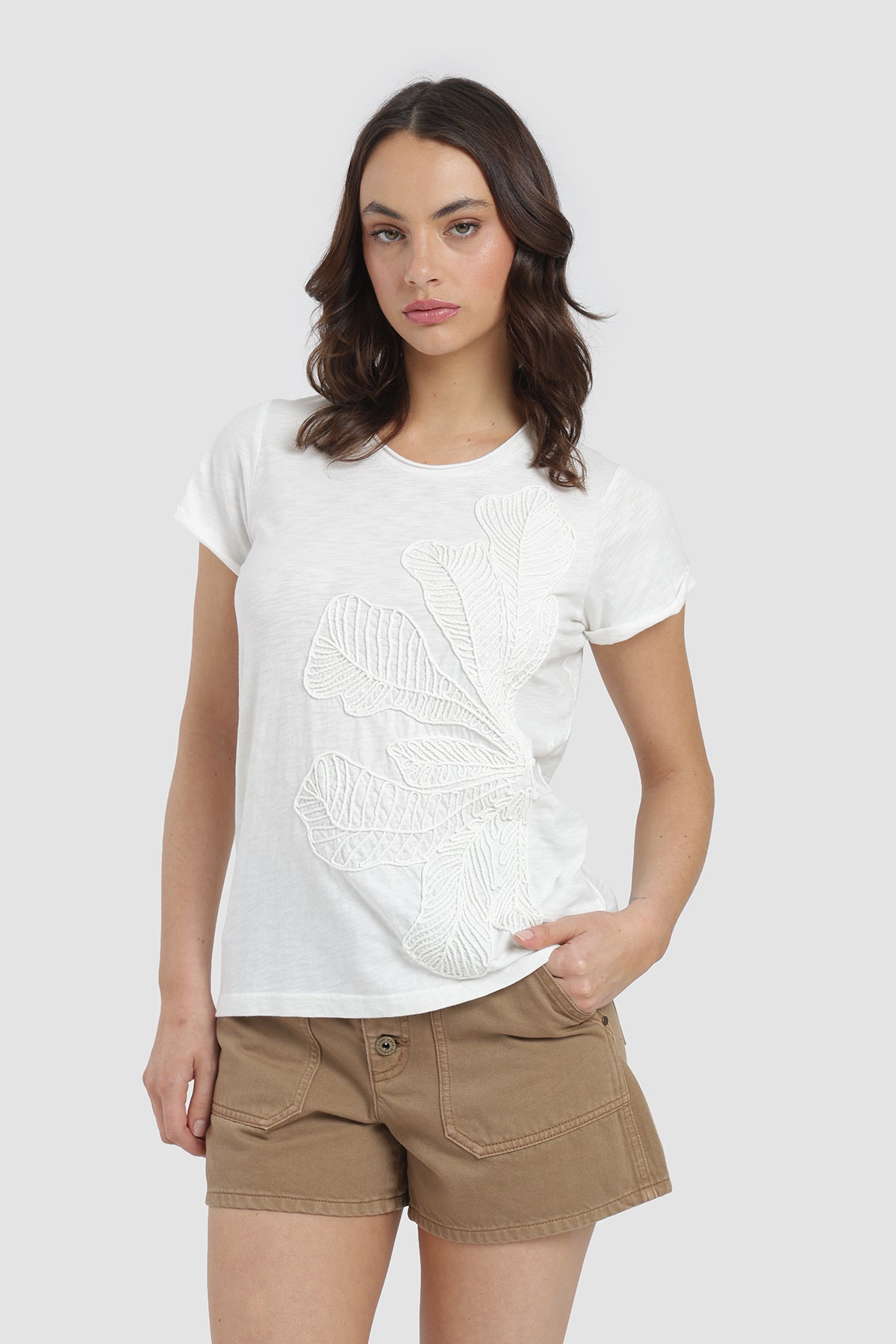 Polera Bordada Algodón Mujer - Blanco
