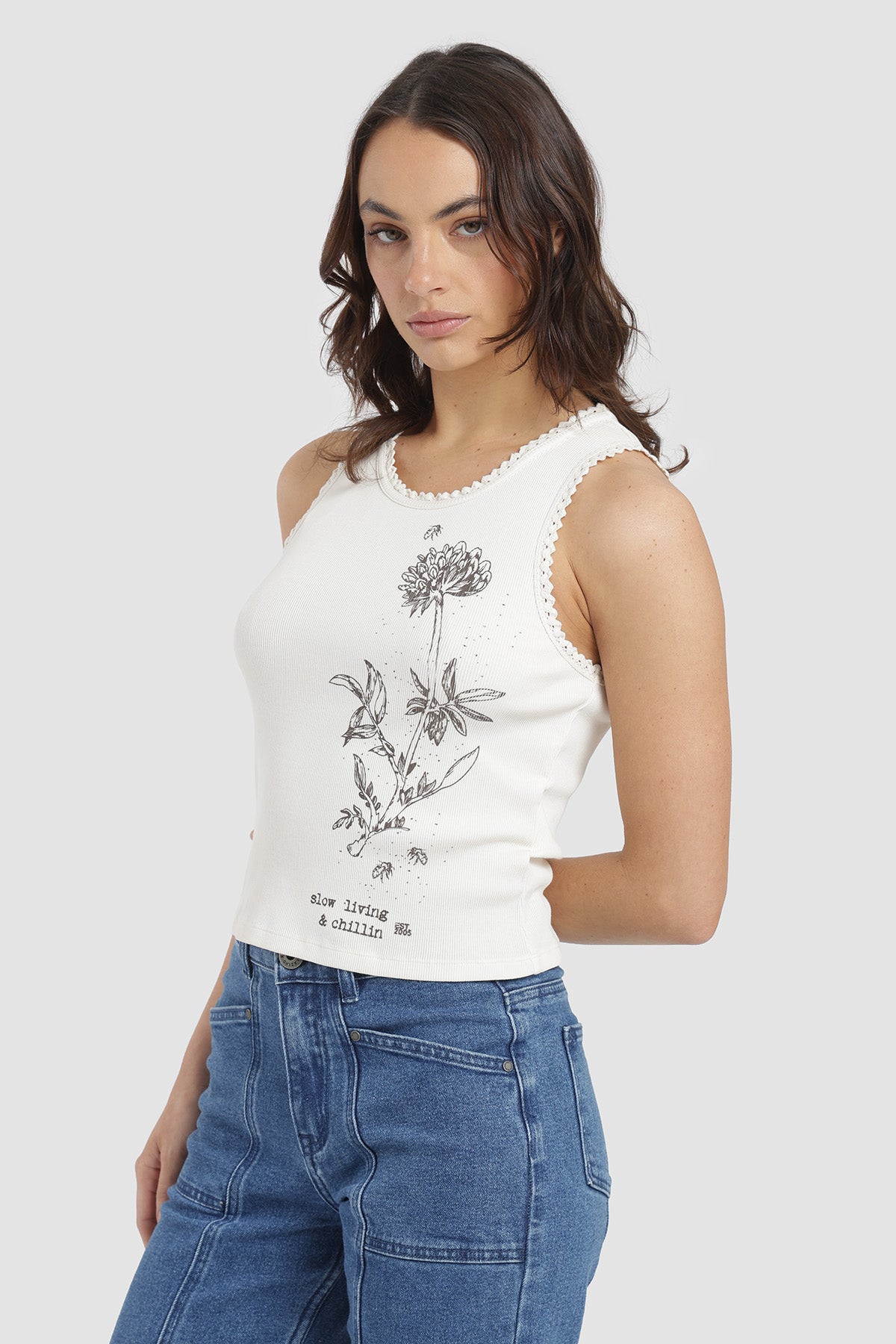 Polera Sin Mangas Rib Botanic Mujer - Crudo
