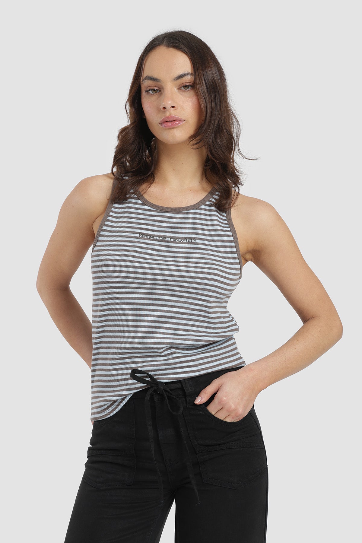 Polera Sin Mangas Rayas Mujer - Blanco Azul